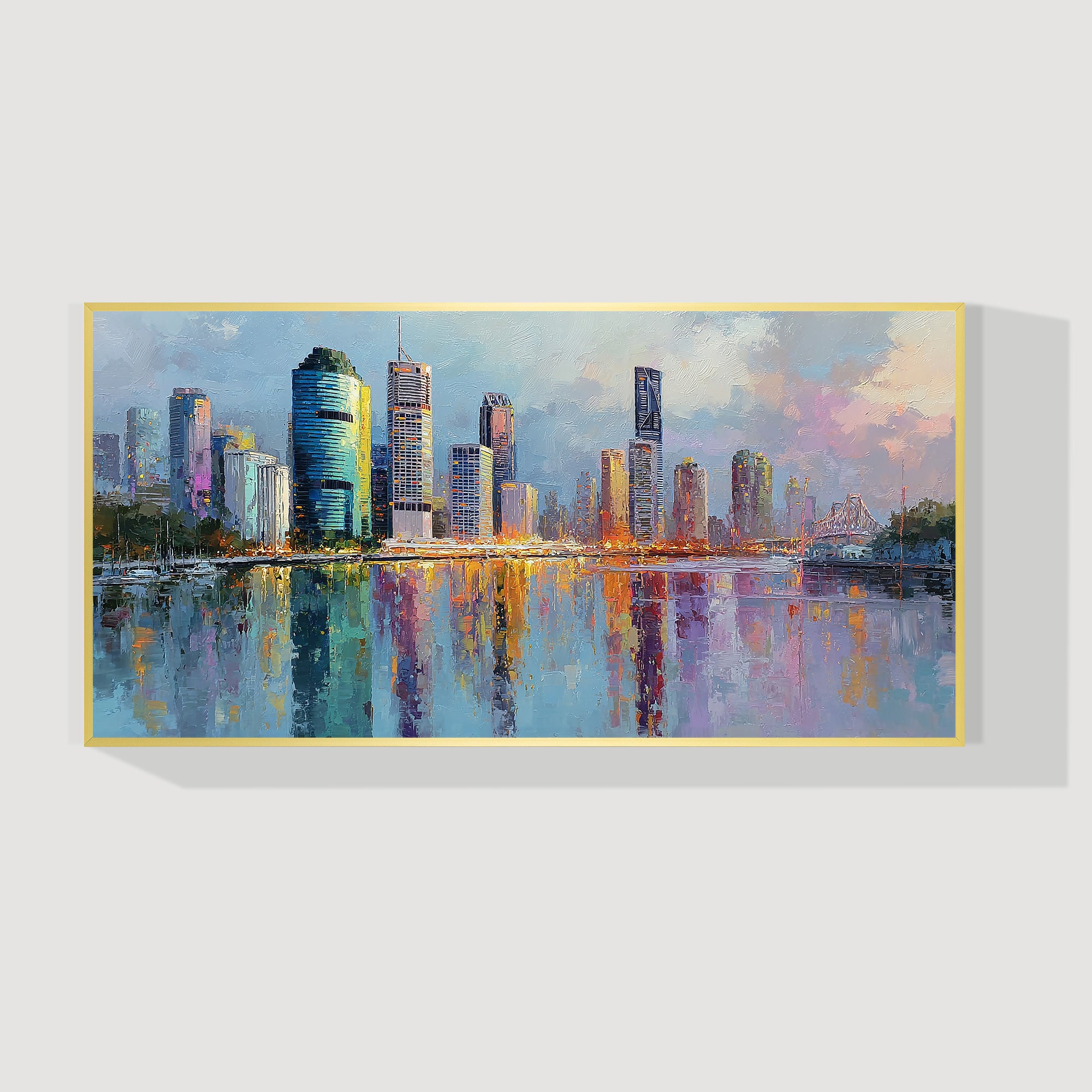 Brisbane skyline canvas art hand painted city reflection painting