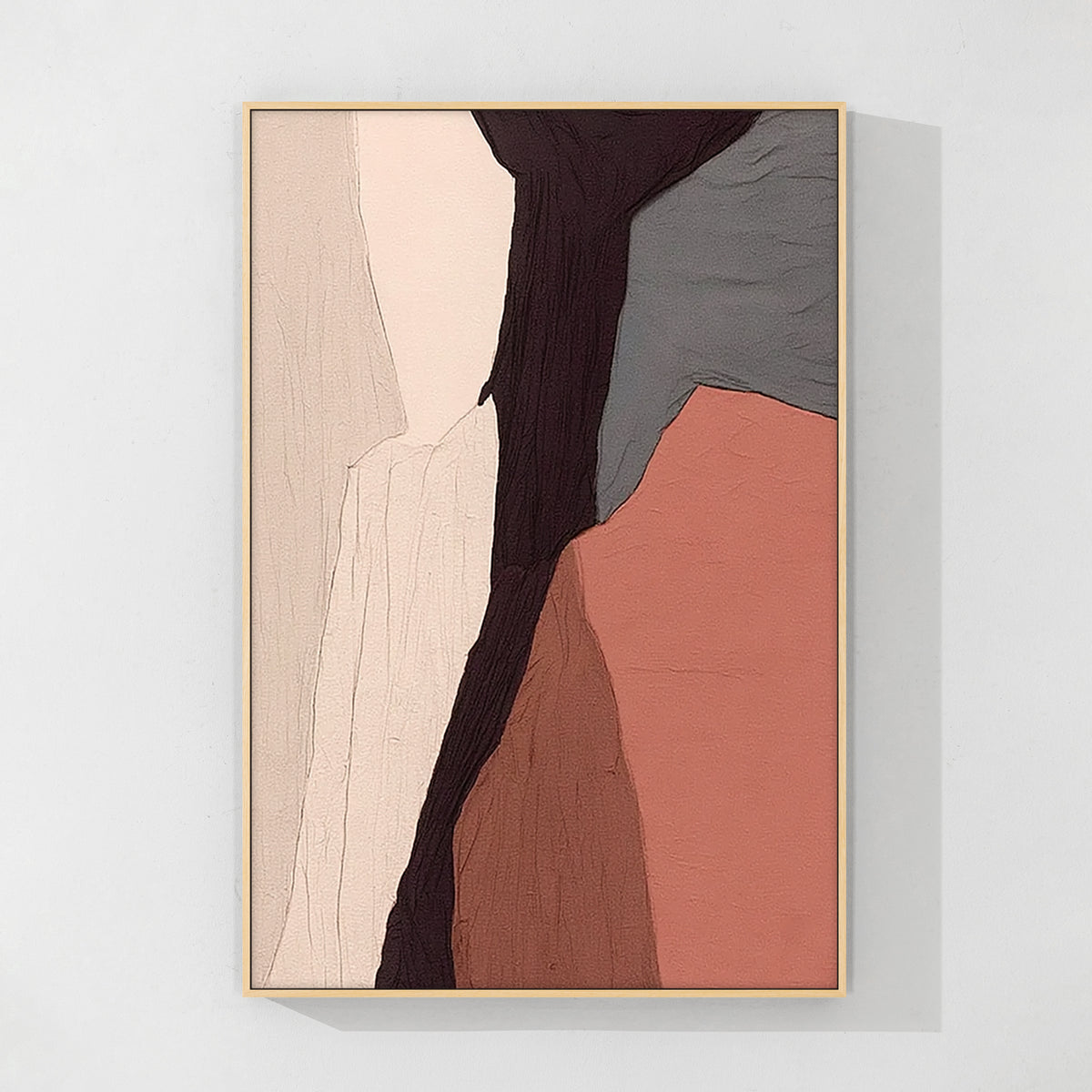 Hand-painted terracotta abstract painting, textured surface detail