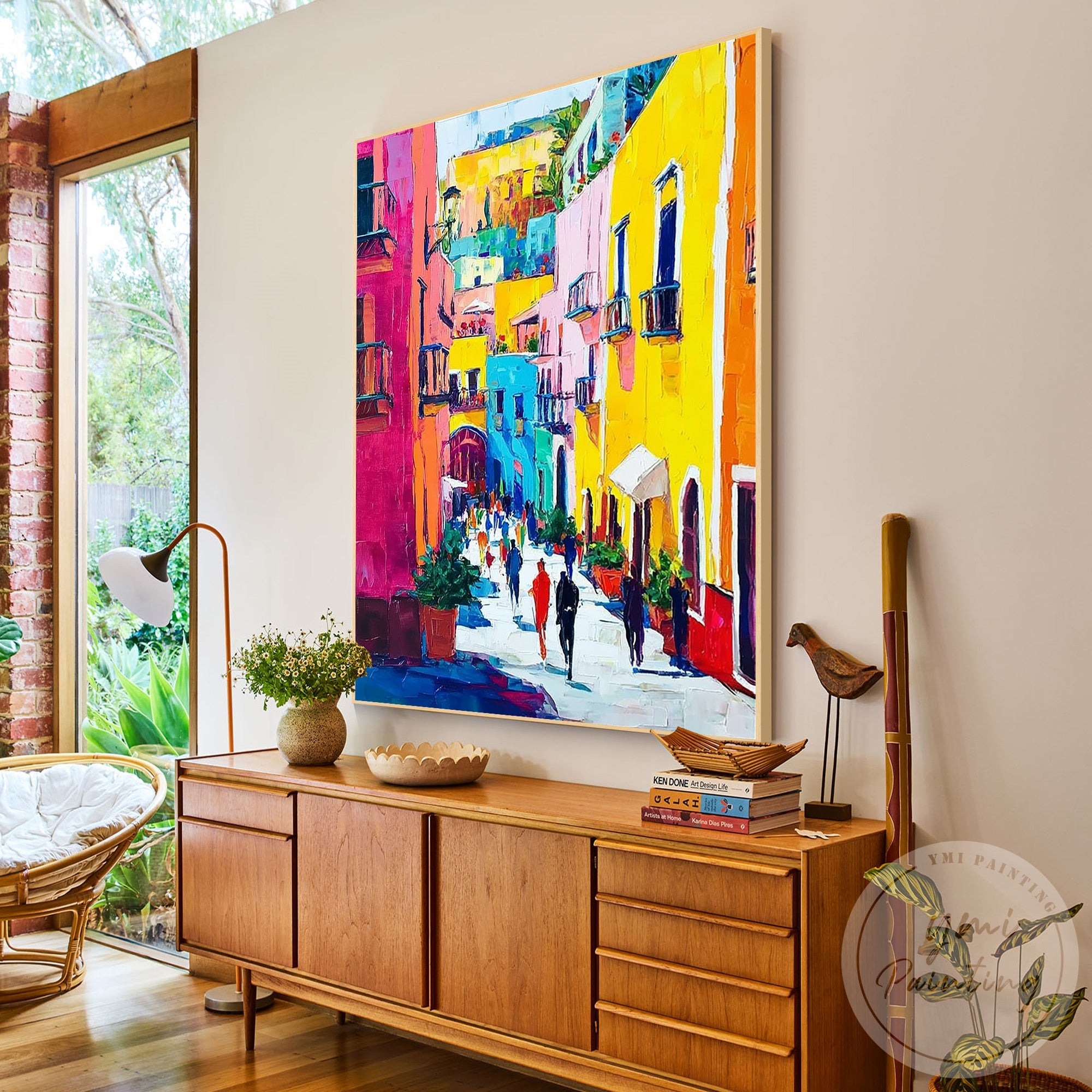 Italy canal painting vibrant Burano houses wall decor