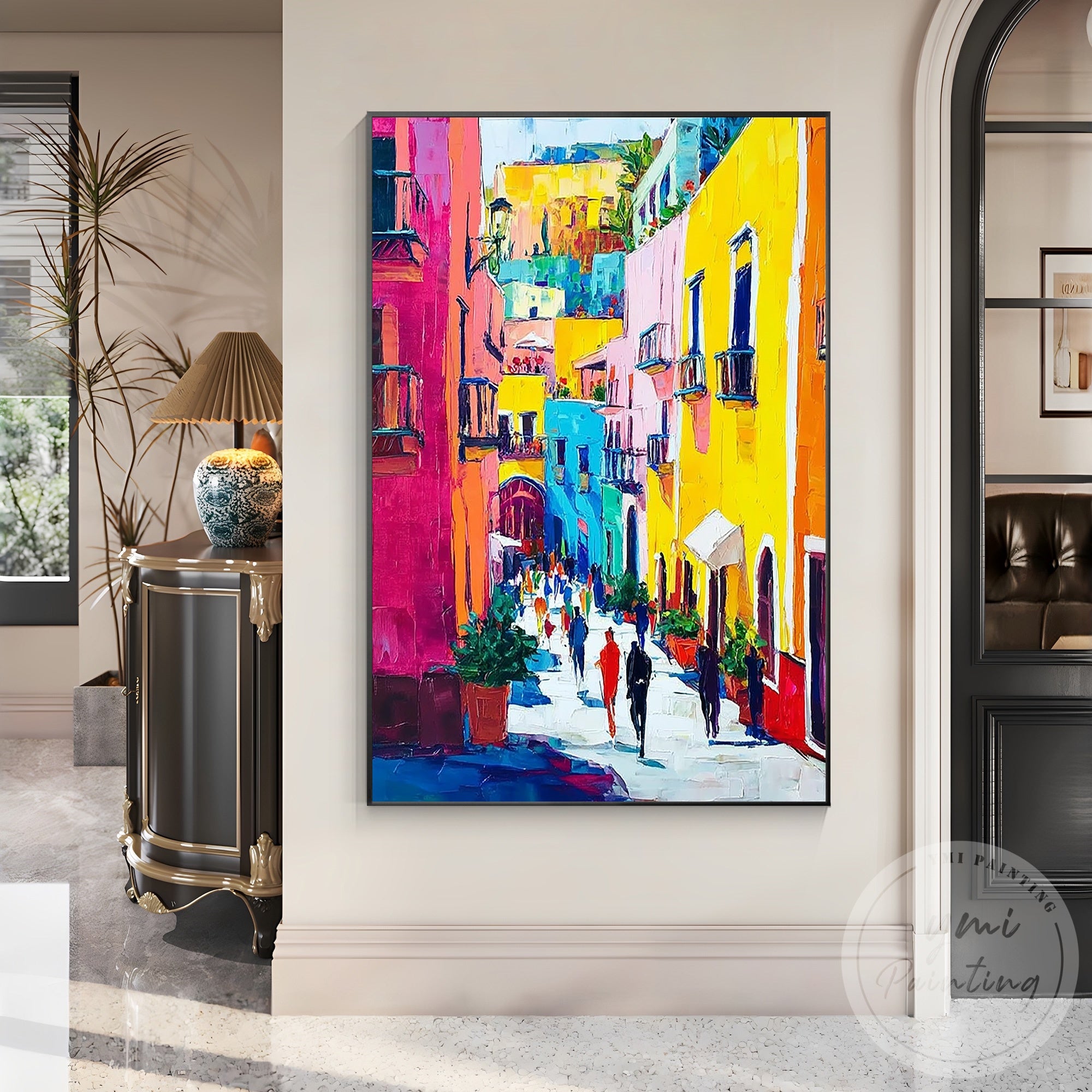 Modern Italy cityscape oil painting textured canvas art