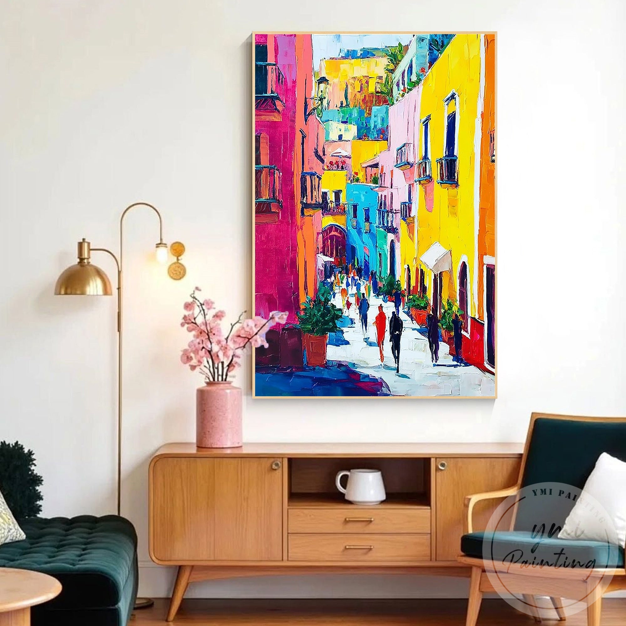 Colorful Venetian canal painting for home interior decor