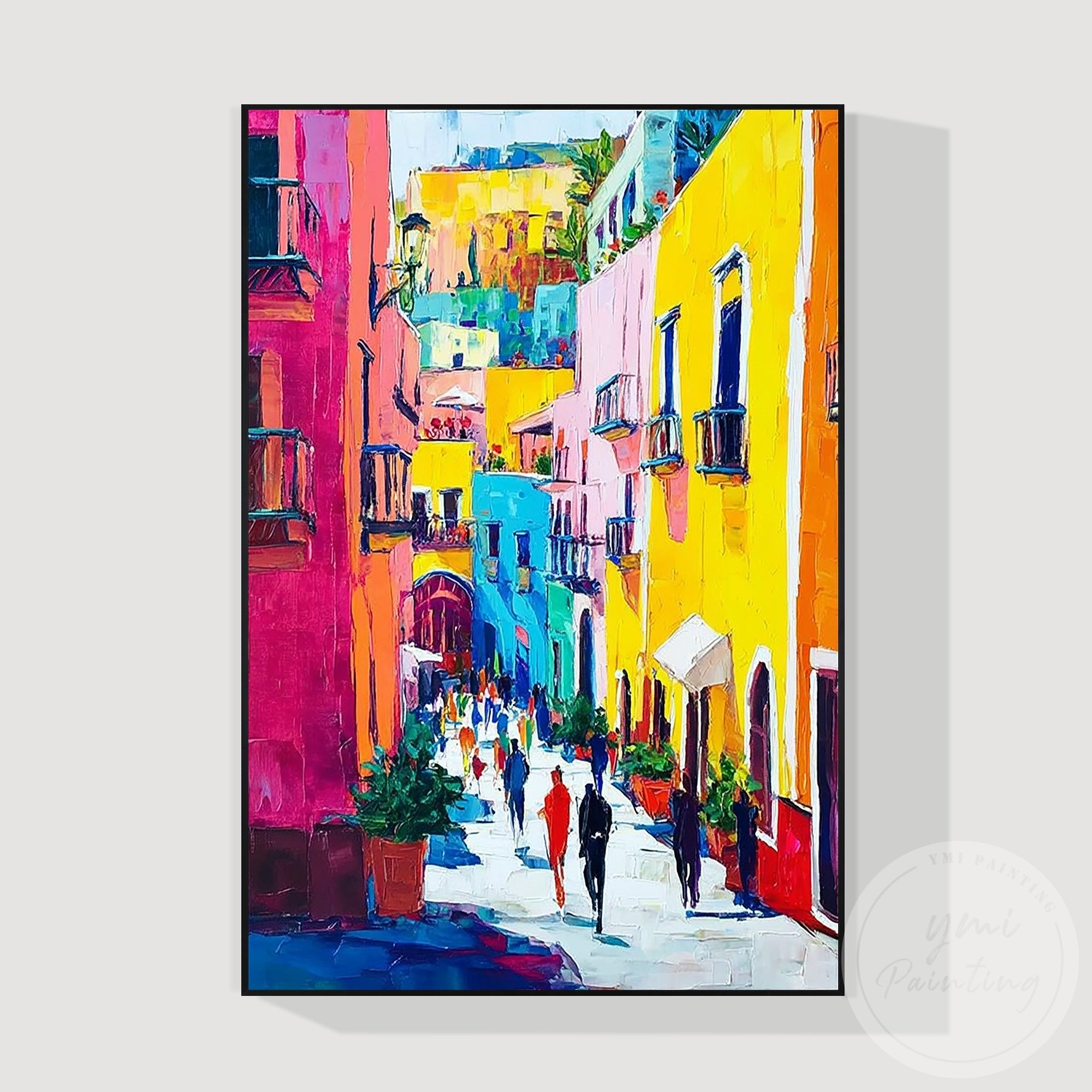 Bright Burano village scene painting modern wall decoration