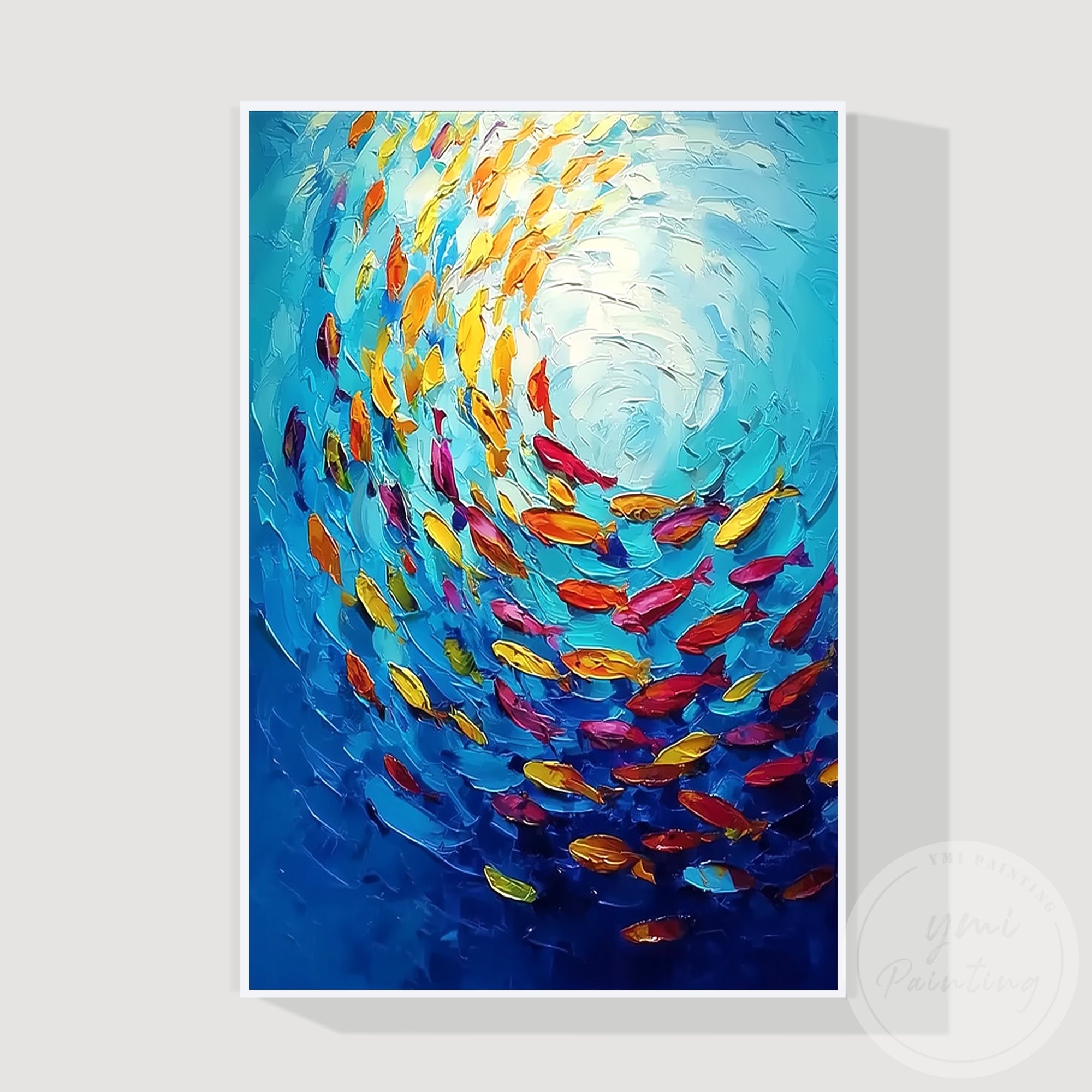 Colorful marine life painting for modern coastal interiors