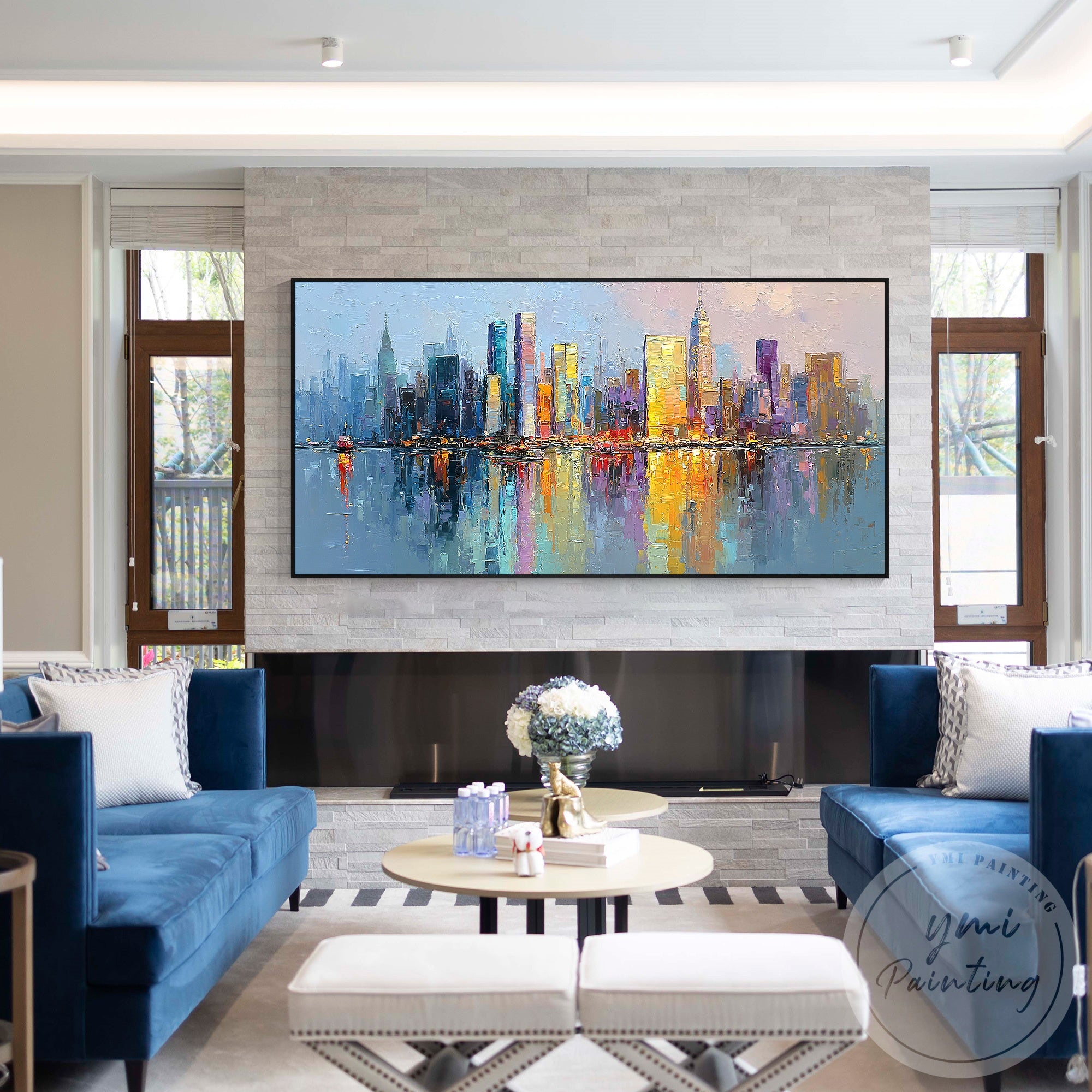 Abstract New York City wall art horizontal canvas design