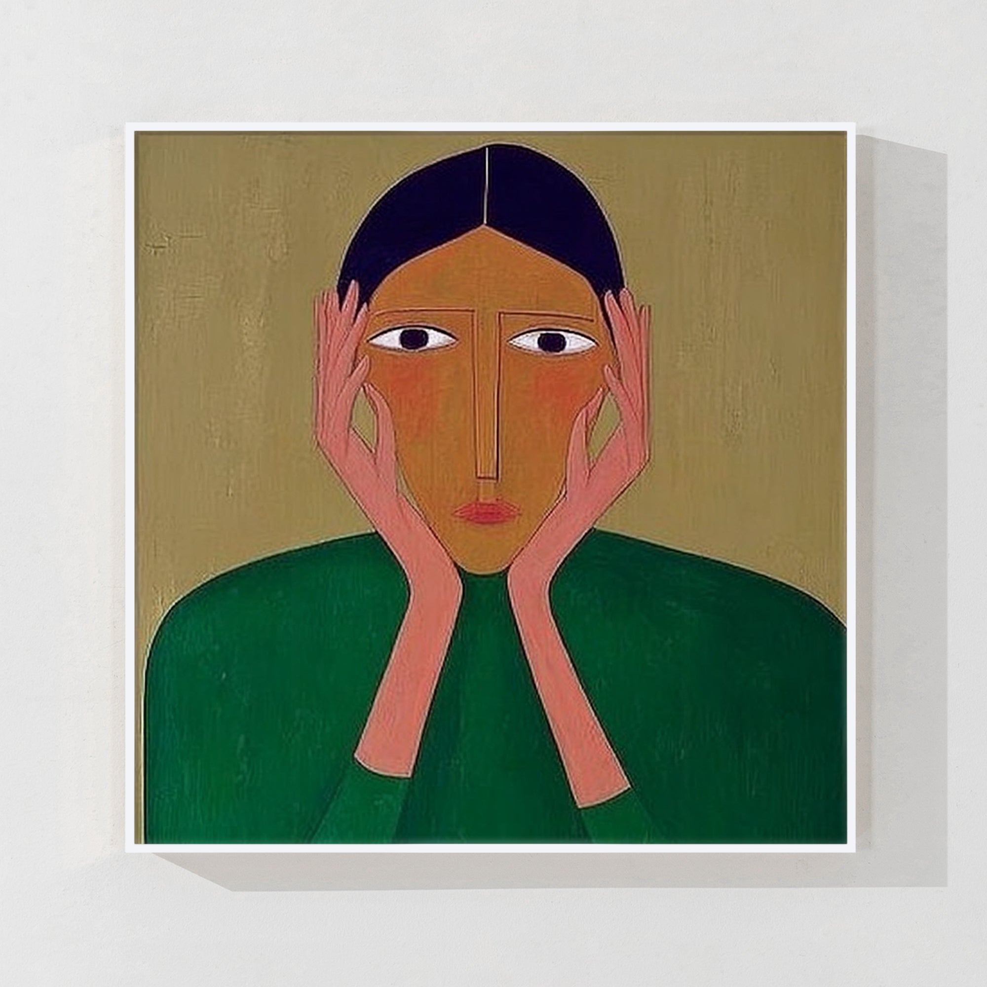 minimalist abstract woman portrait canvas art in modern living room
