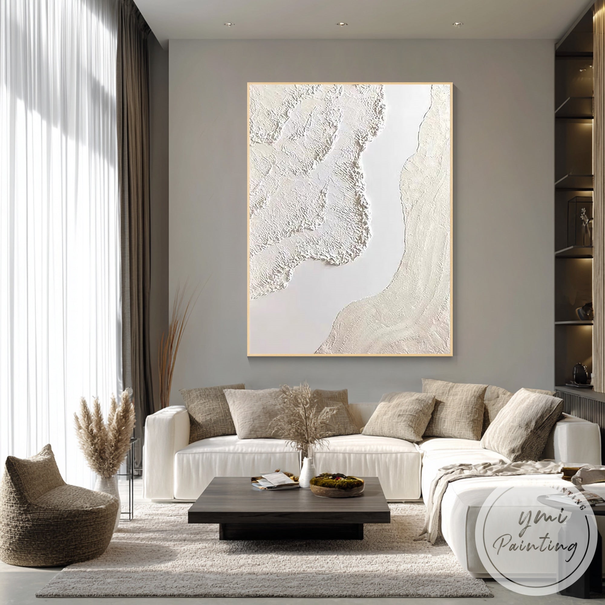 Elegant beige abstract canvas painting for calming interior decoration