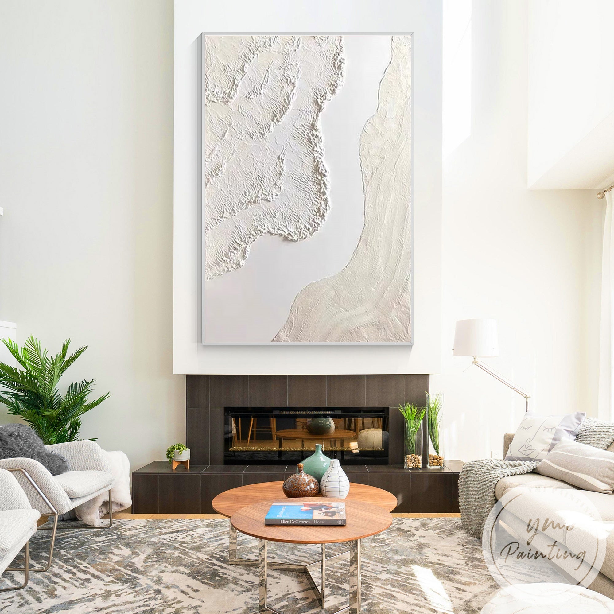 Contemporary extra large beige textured painting for modern interiors