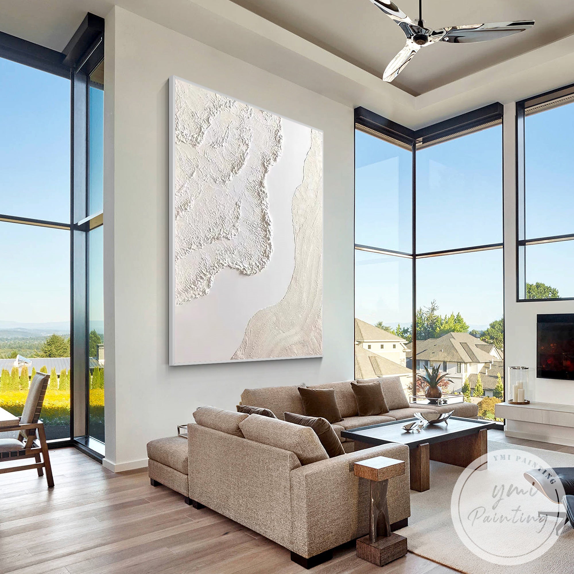 Soft plaster wave abstract wall decor in neutral cream beige palette