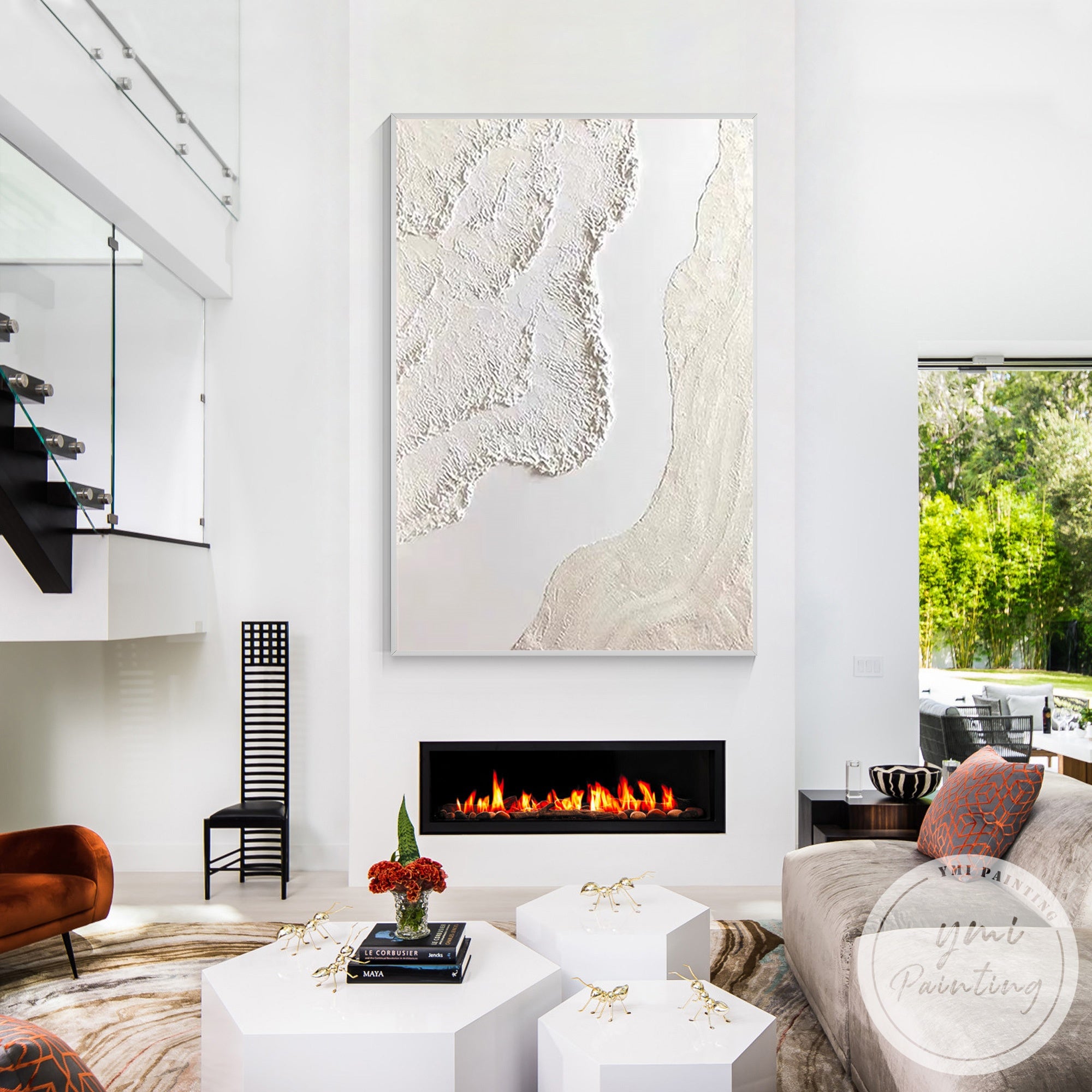 Soft plaster wave abstract wall decor in neutral cream beige palette