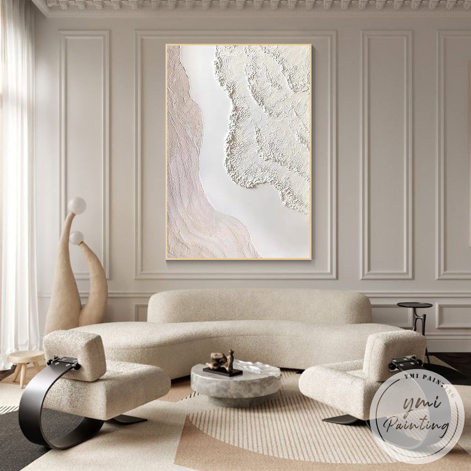 Modern neutral toned 3D textured wall art for living room decor