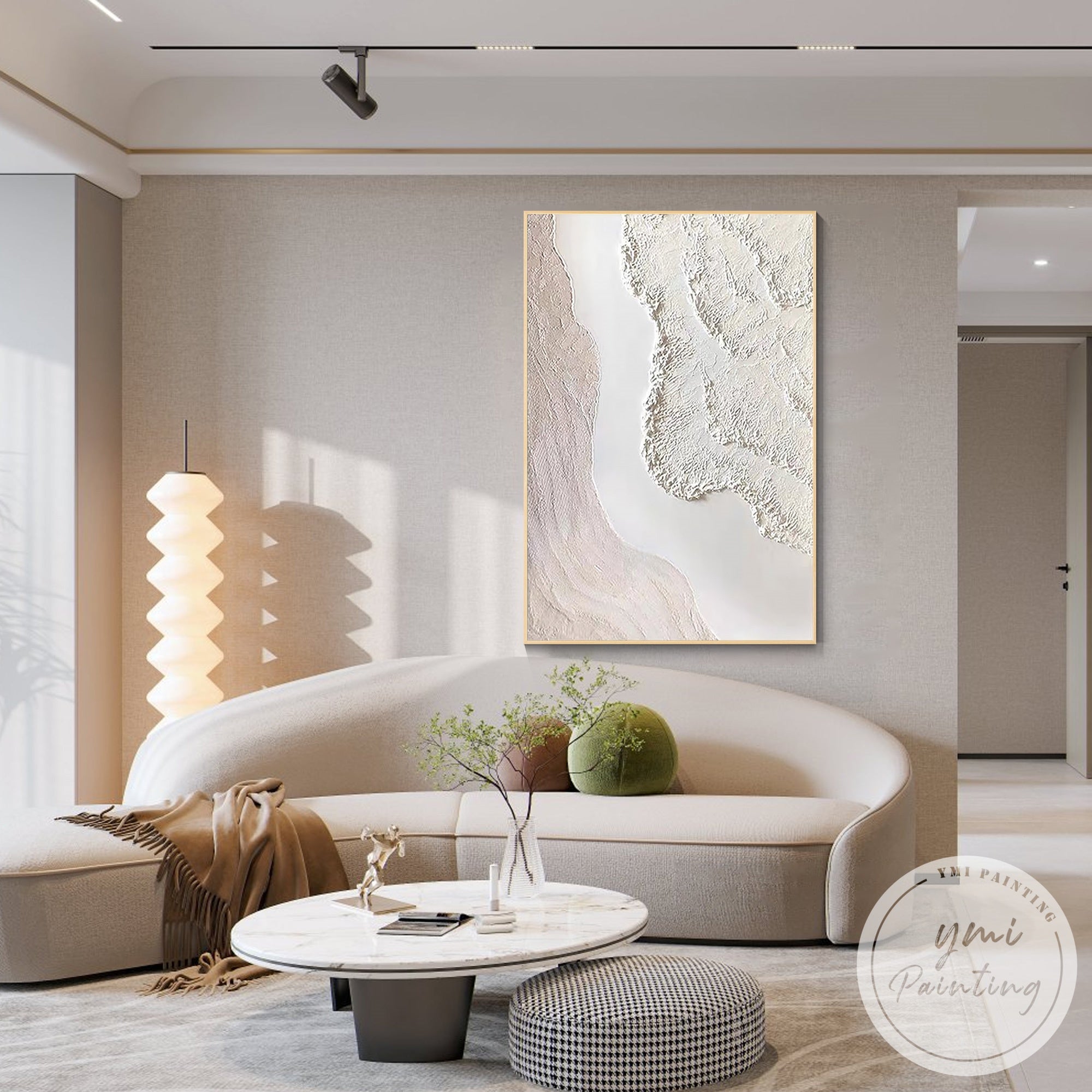Handcrafted plaster texture canvas art in cream and neutral shades