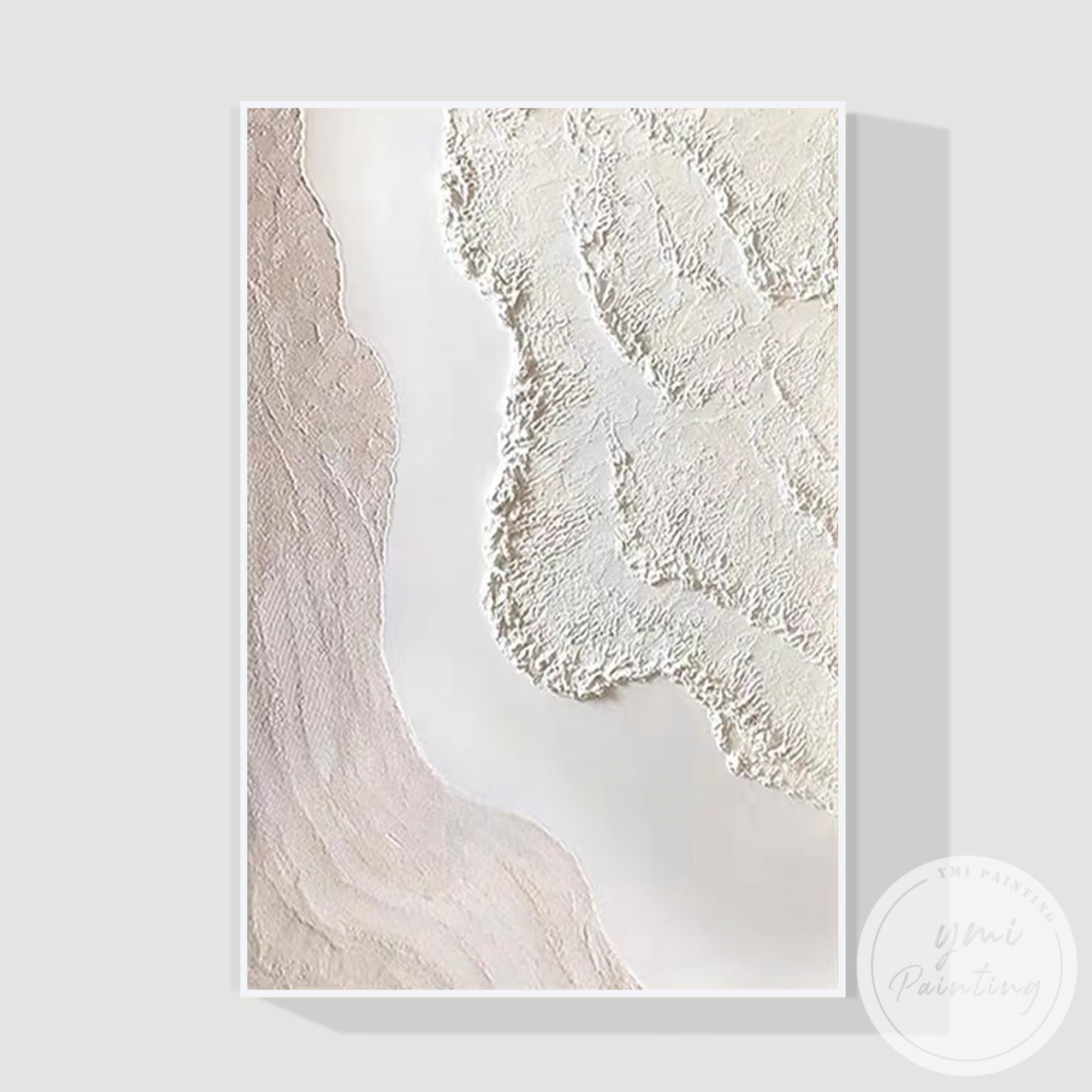 Soft textured wave canvas artwork in neutral cream beige palette