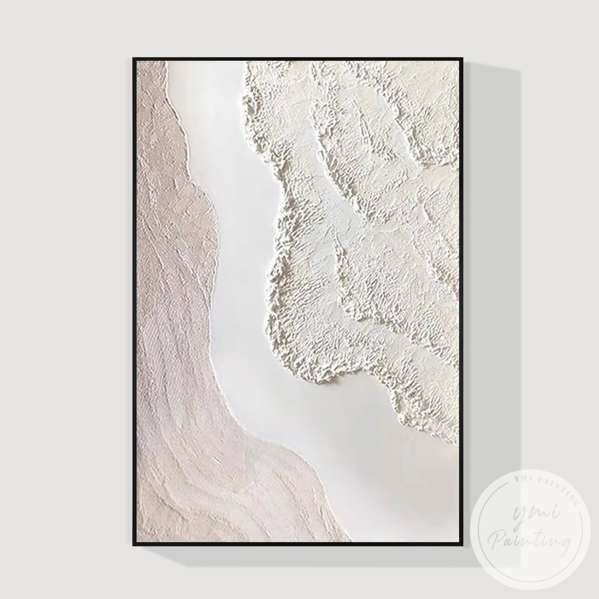 Soft textured wave canvas artwork in neutral cream beige palette