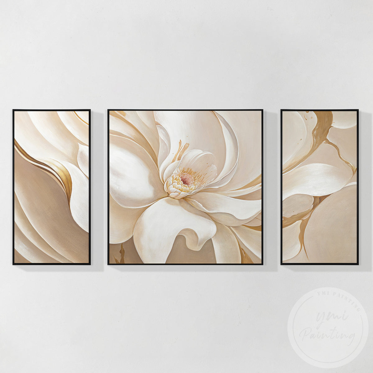 Elegant white peony canvas art for bedroom wall decoration