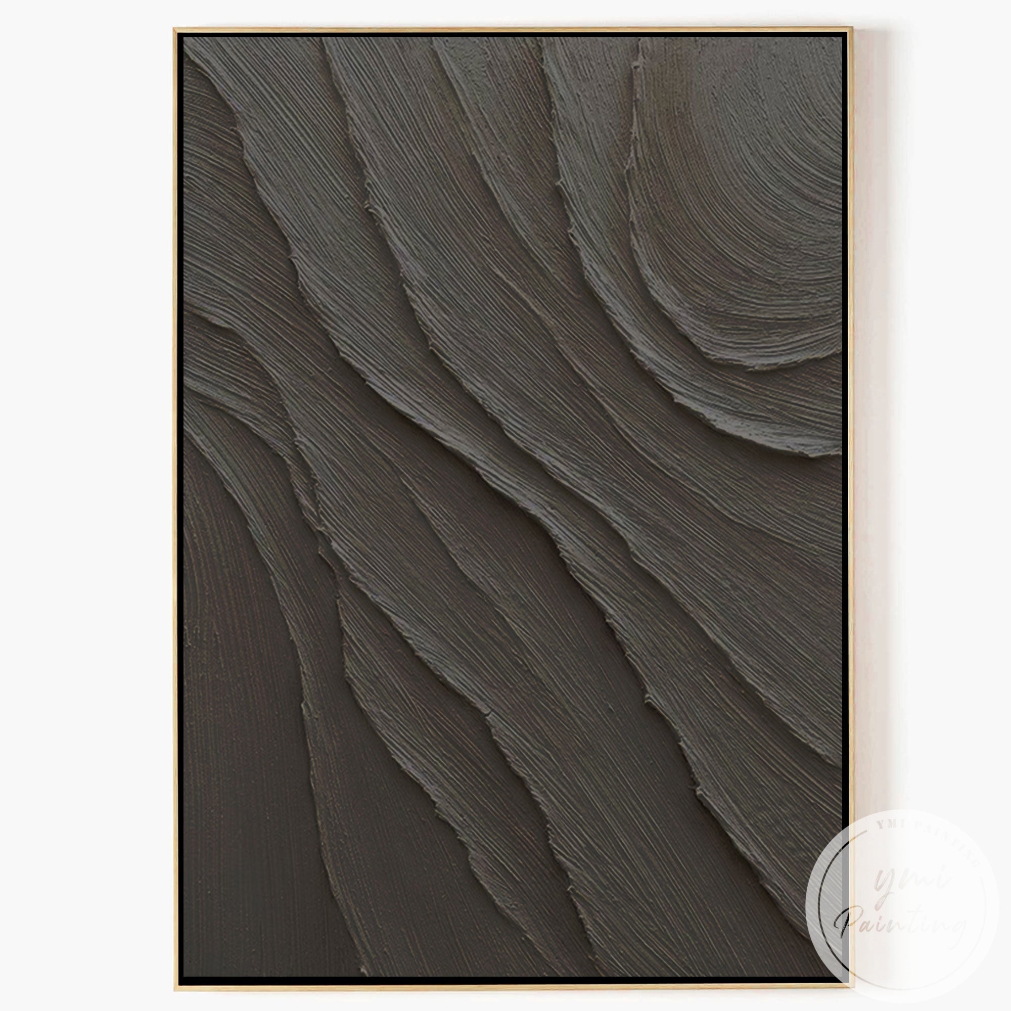 Neutral minimalist dark wall art with organic texture detail