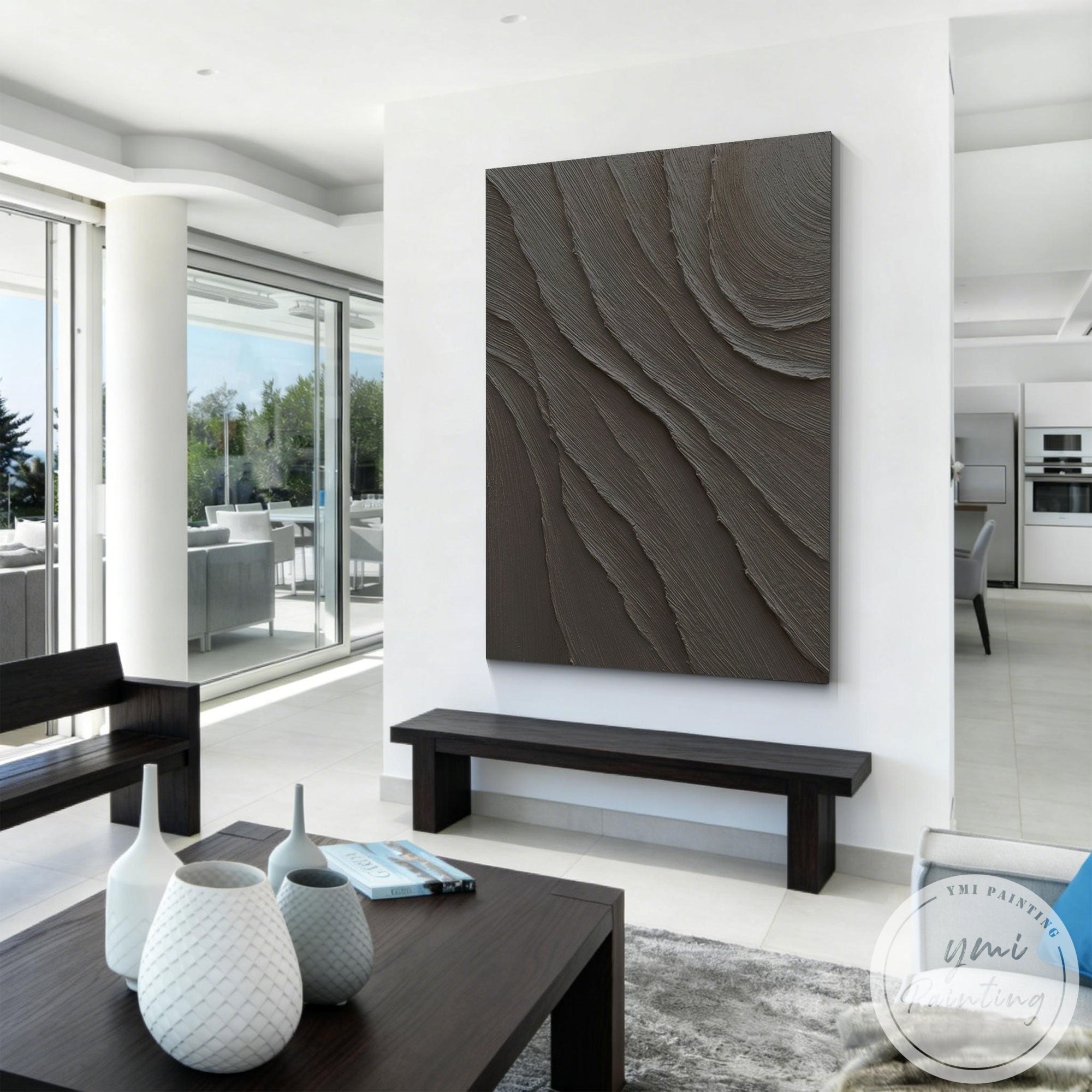 Minimalist dark abstract painting with textured surface design
