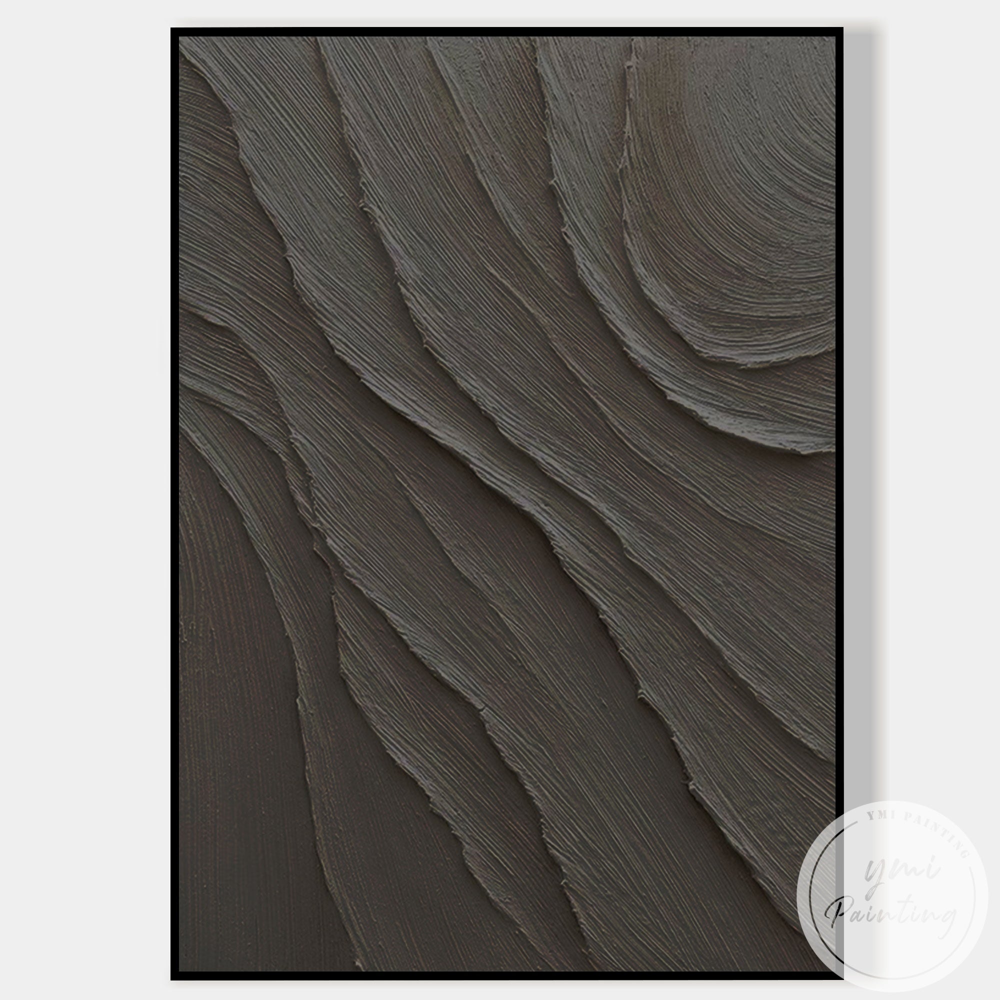 Large black abstract textured painting for modern interiors