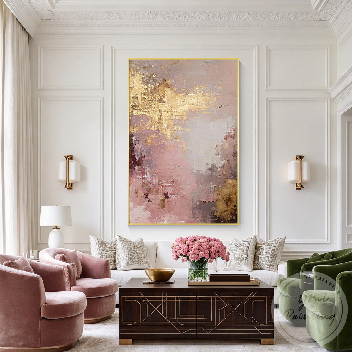 Champagne gold and dusty pink wall art for modern luxury interiors