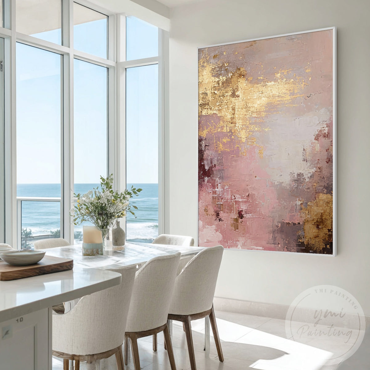 Modern dusty rose abstract canvas with raised textured details