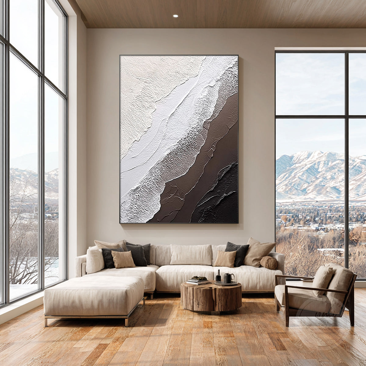 Earth tone abstract textured wall art, front view