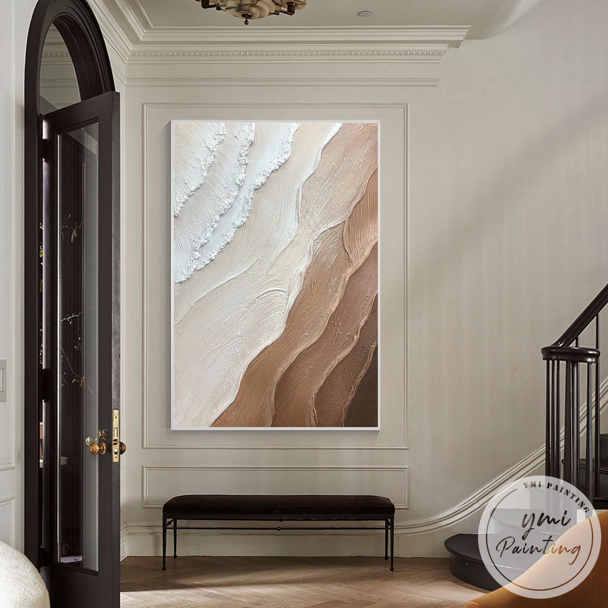 Modern vertical minimalist wall art with 3D wave texture design