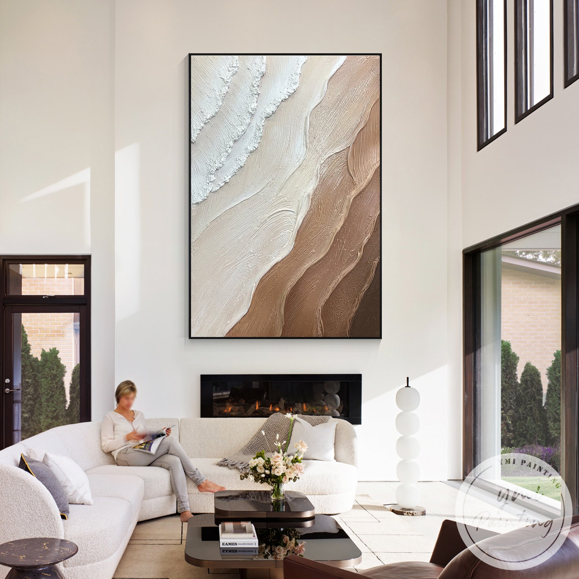 Brown and beige contemporary ocean-inspired canvas painting