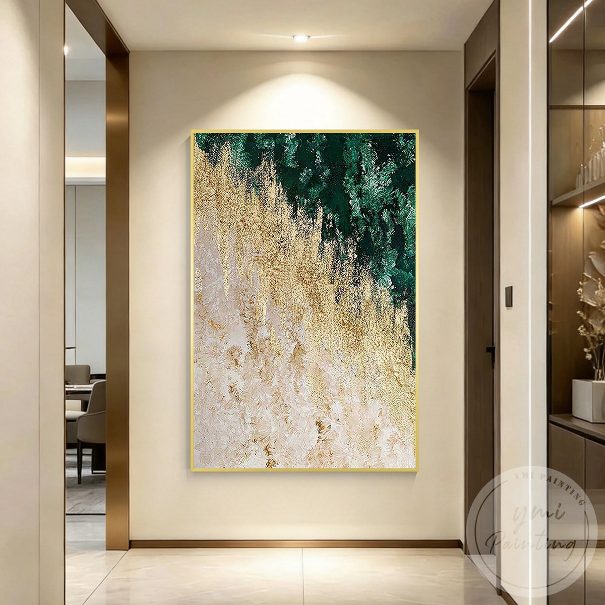 Luxury emerald green gold wall art for living room