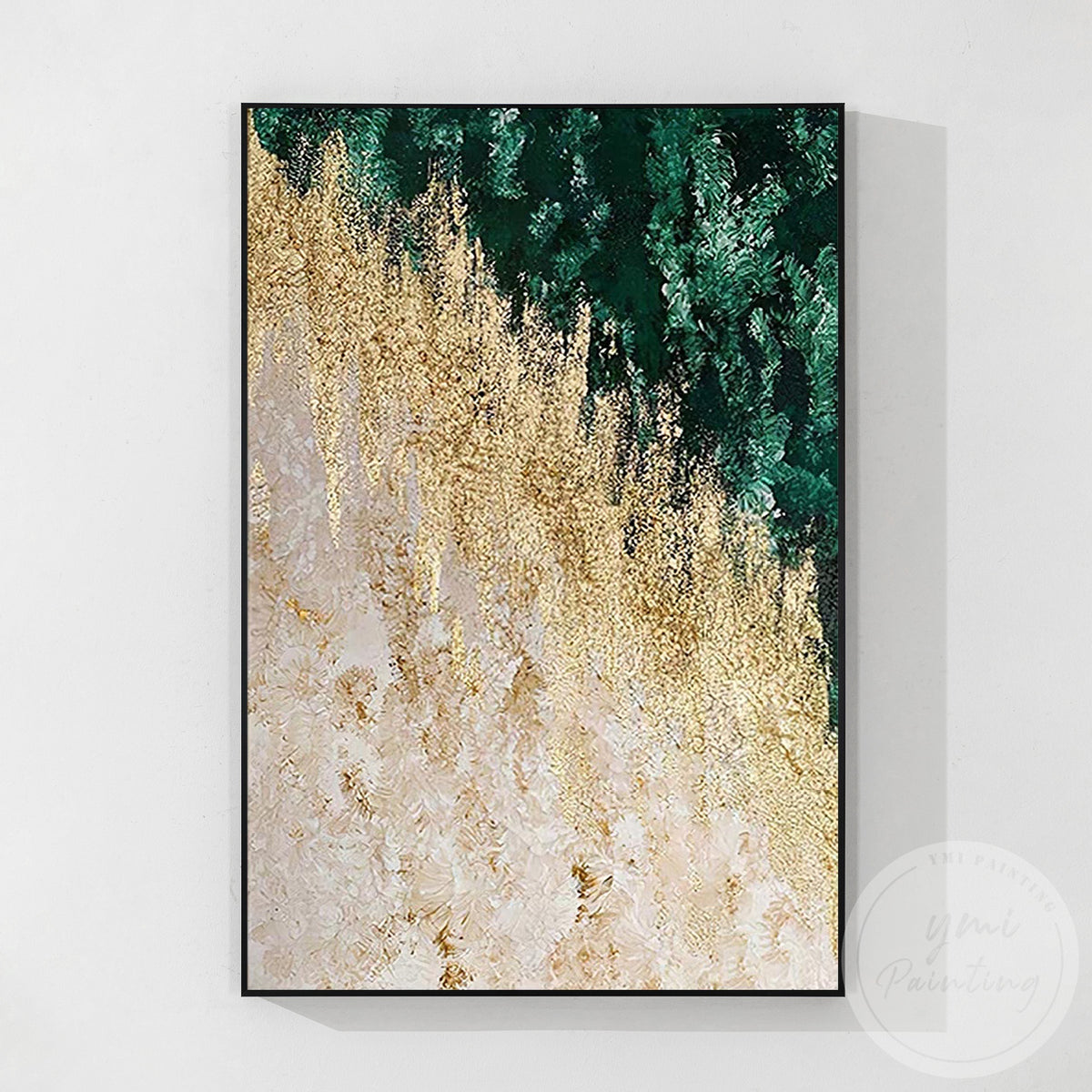 Textured metallic emerald green abstract painting
