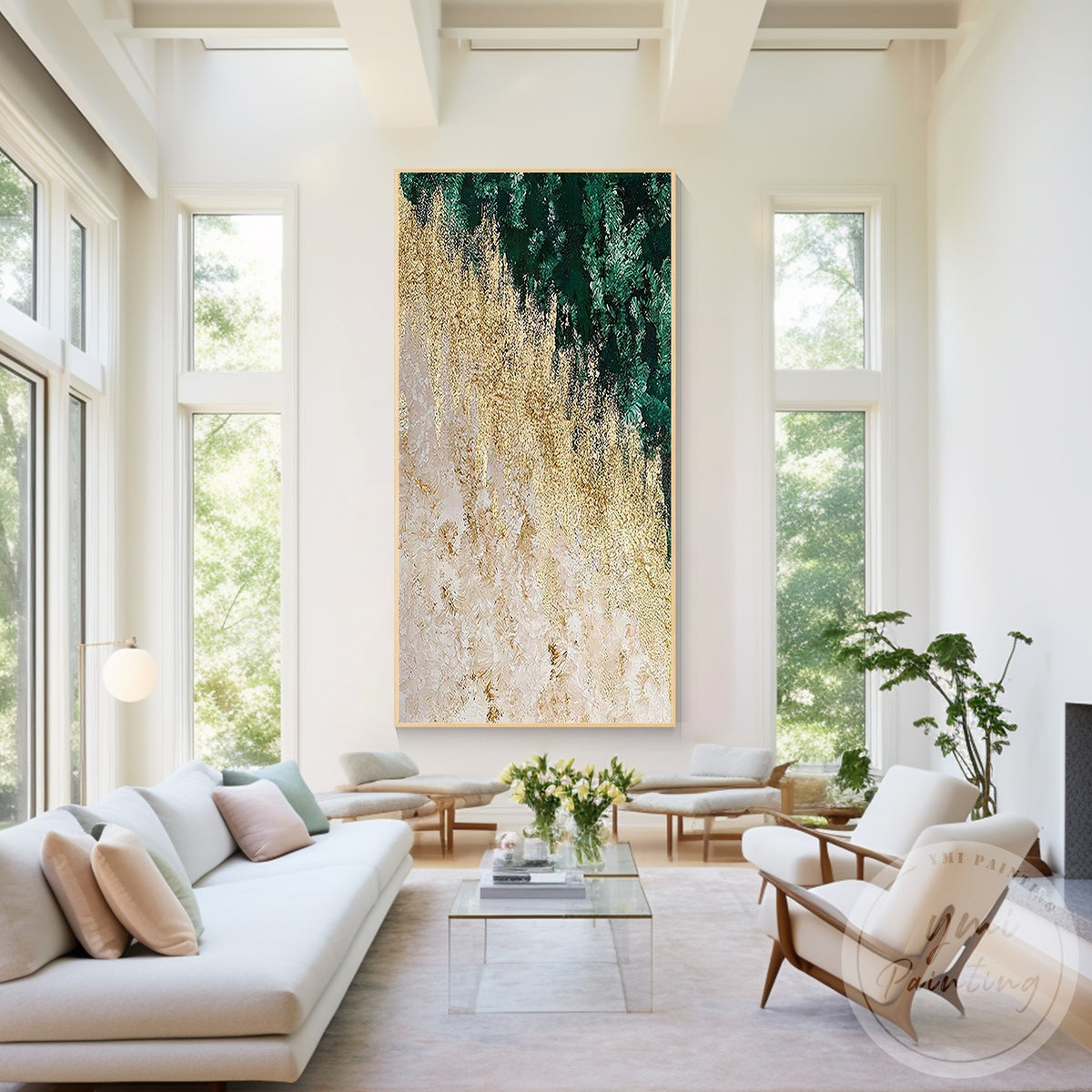Nature inspired emerald green gold wall decor