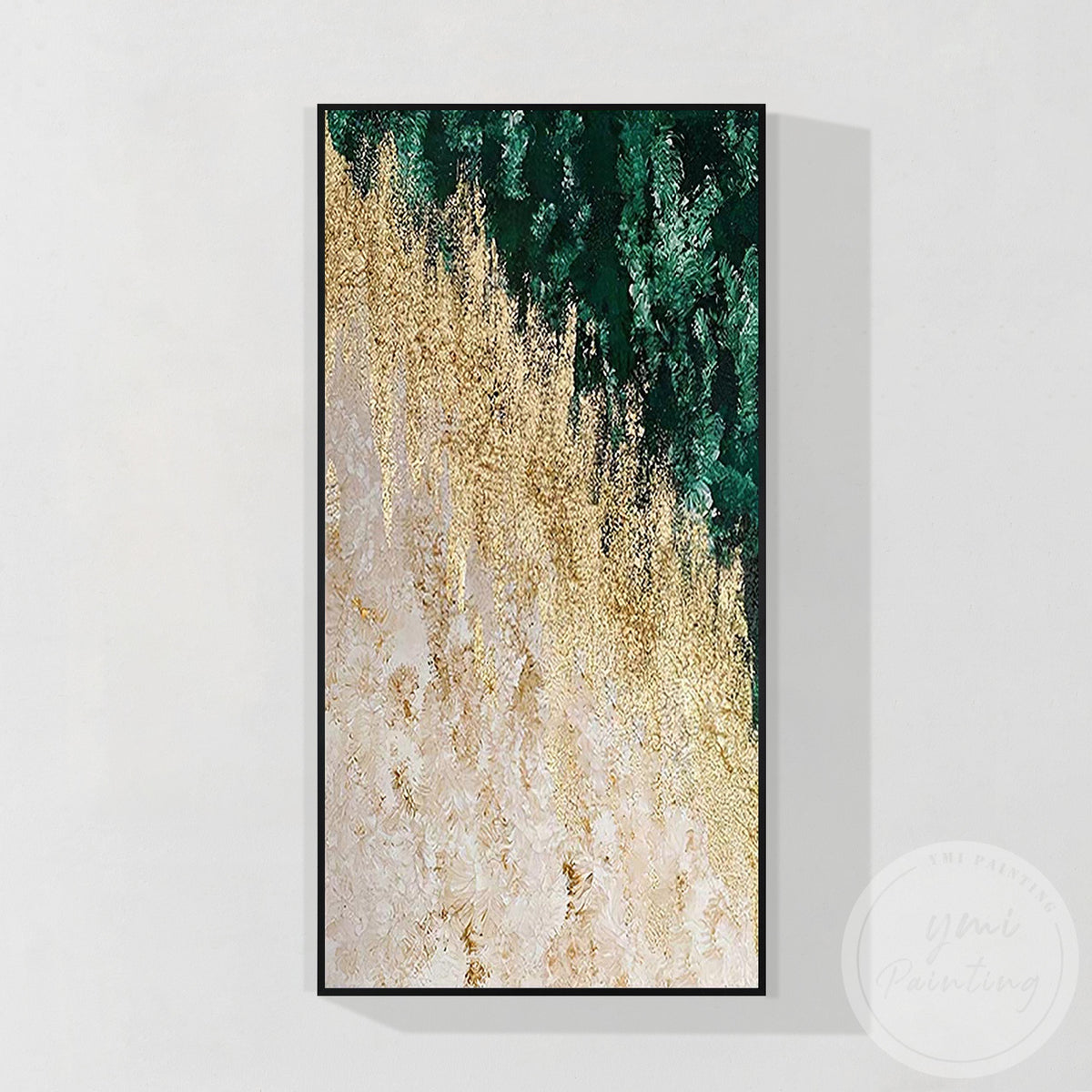 Textured metallic emerald green abstract wall art