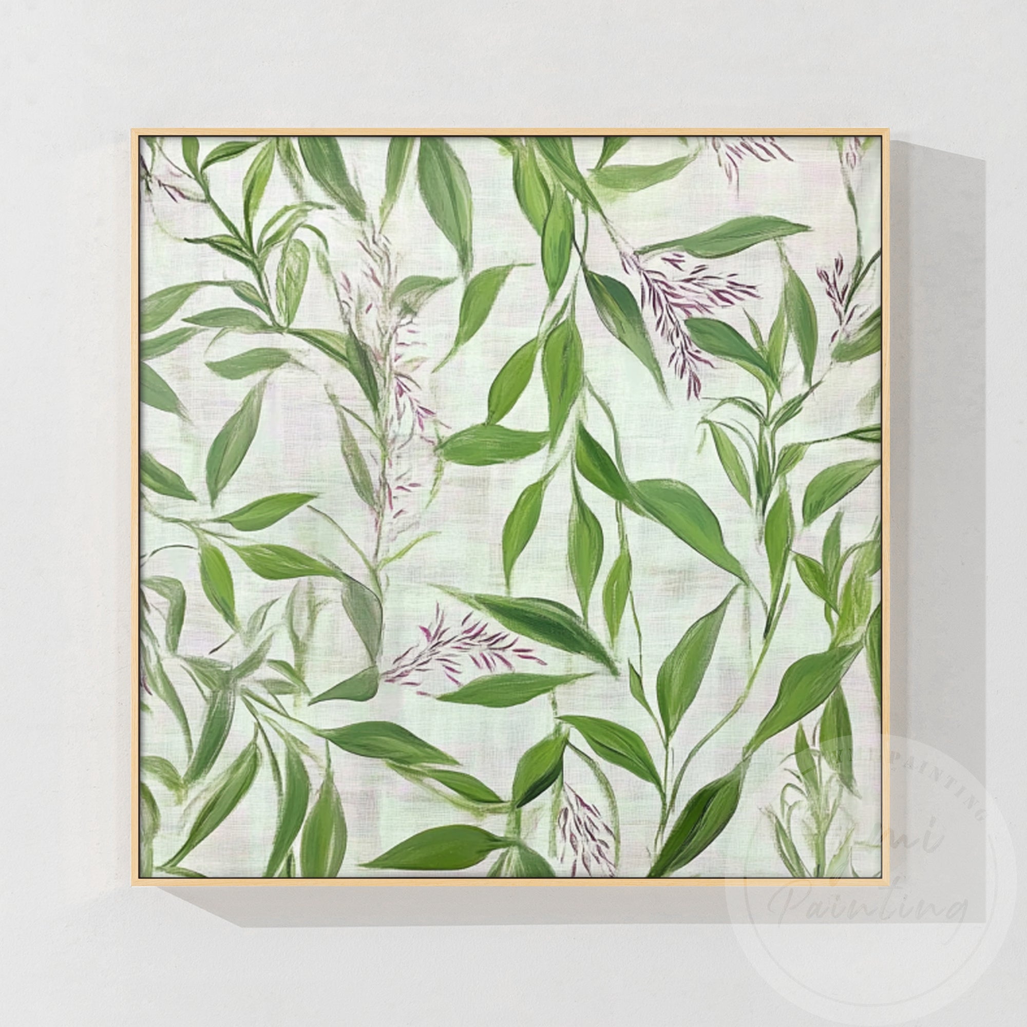 Detailed eucalyptus leaves painted with textured brushstrokes.