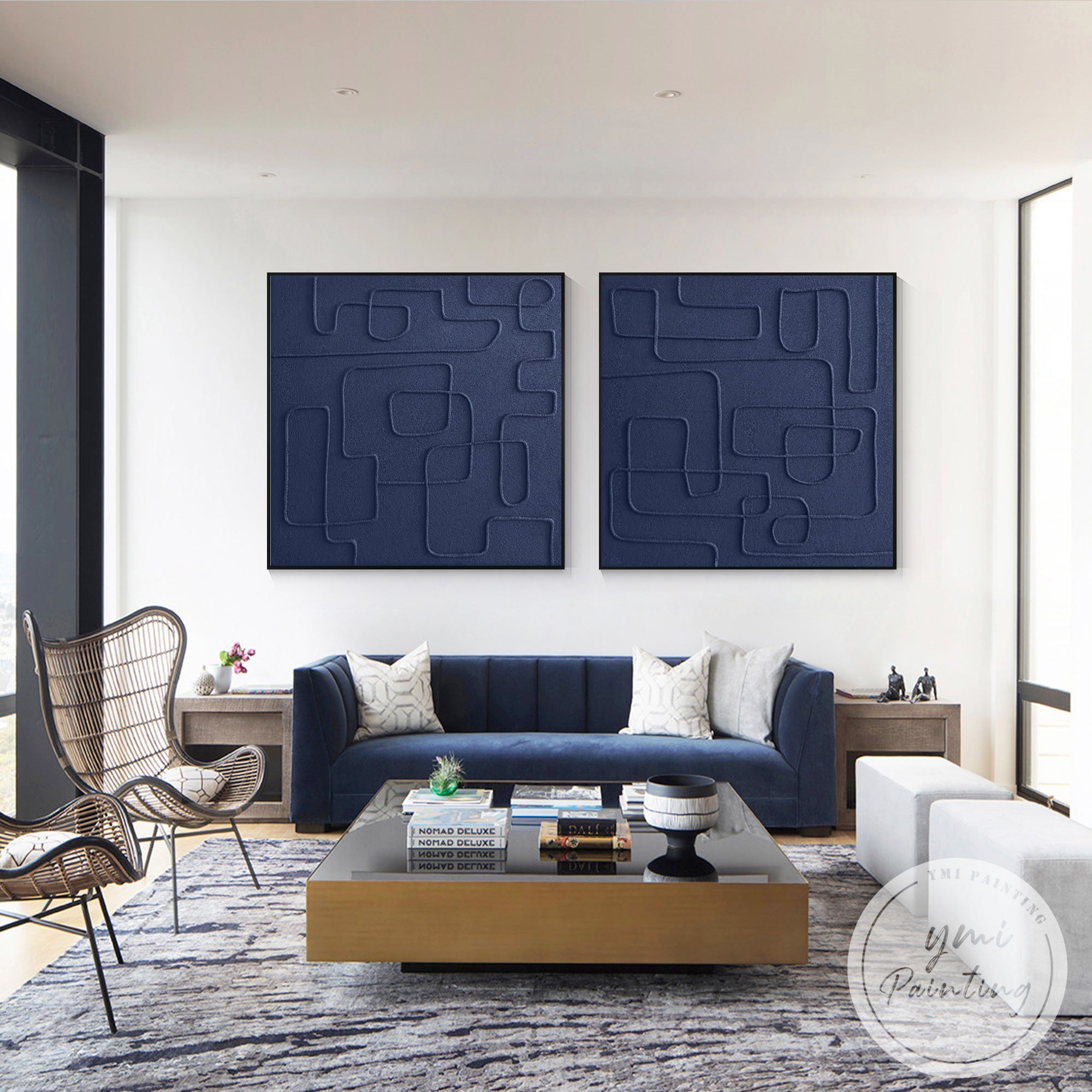 Large modern canvas art set of two with 3D textured surface design