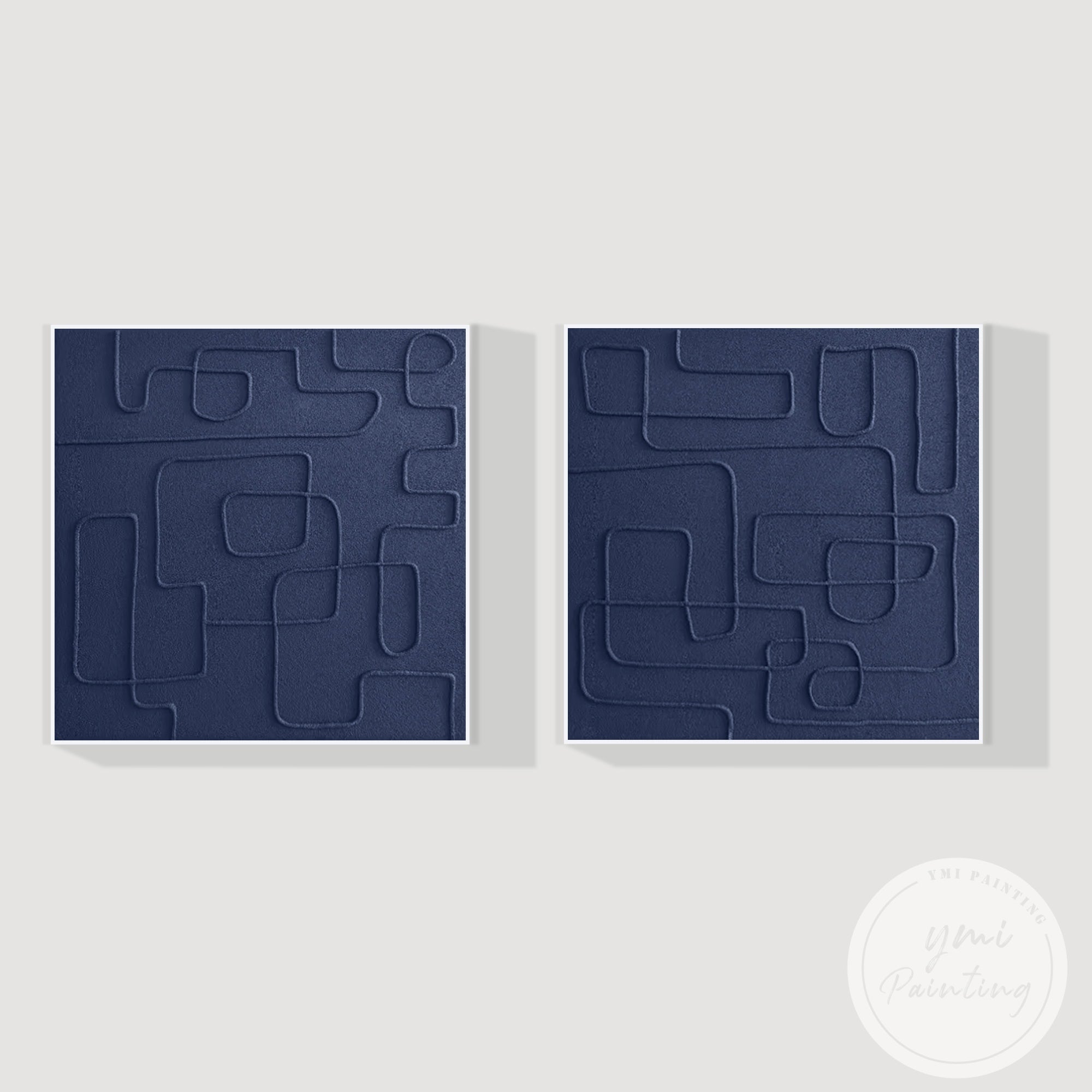 Luxury framed navy blue wall art set of 2 for home decoration