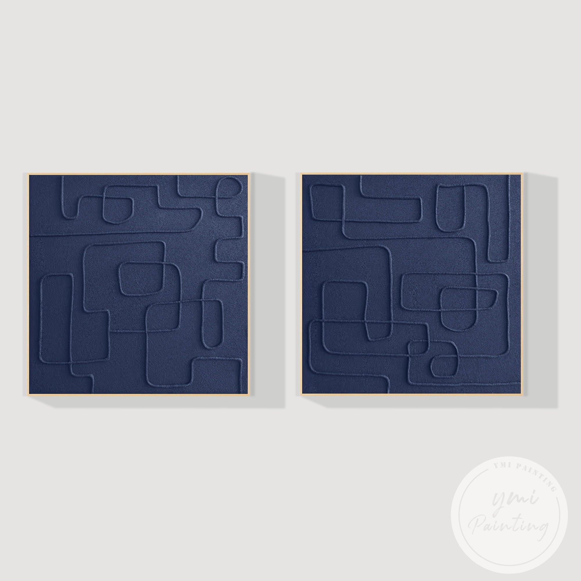 Contemporary extra large wall art set in navy blue minimalist style