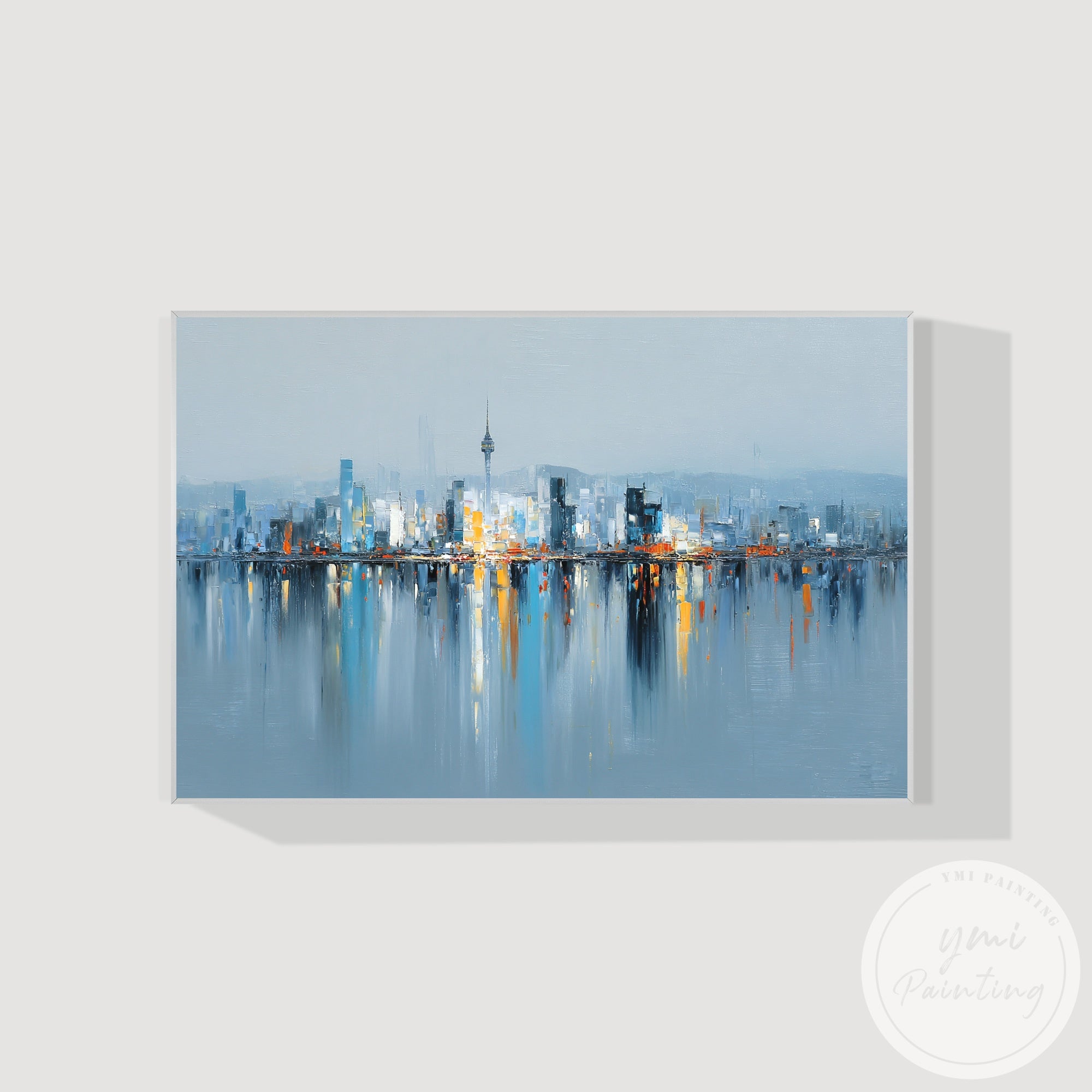 Contemporary Seoul skyline abstract artwork for living room
