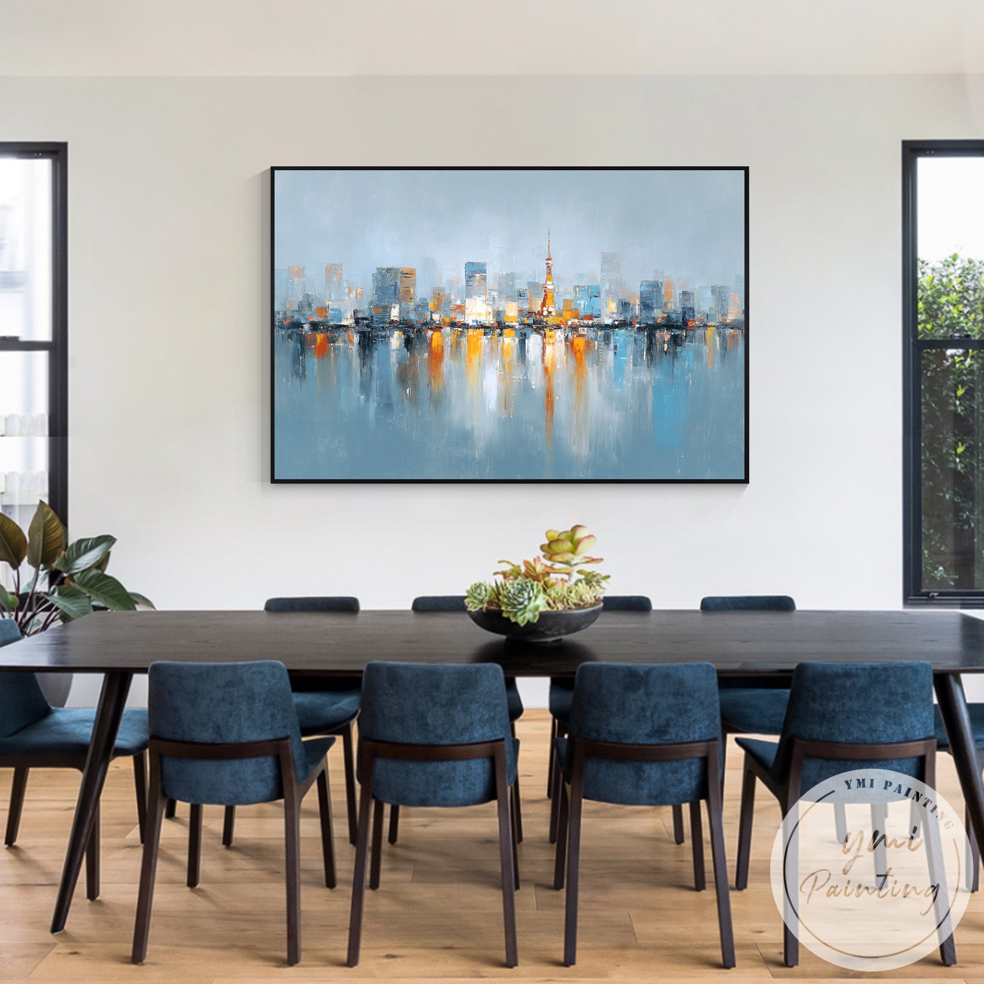 Large Tokyo skyline painting for office or living room wall art