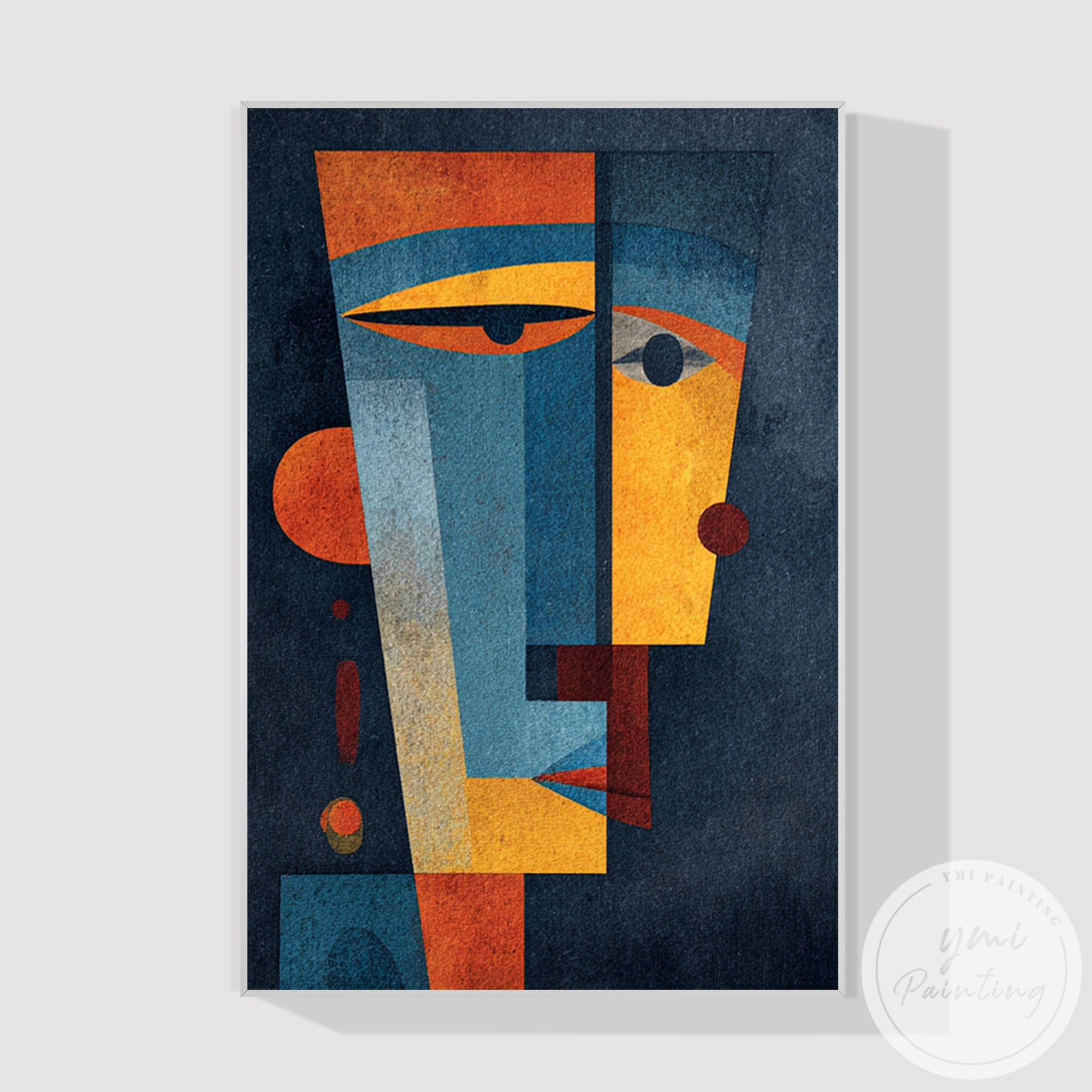 Stylish cubist abstract face wall art for modern interiors