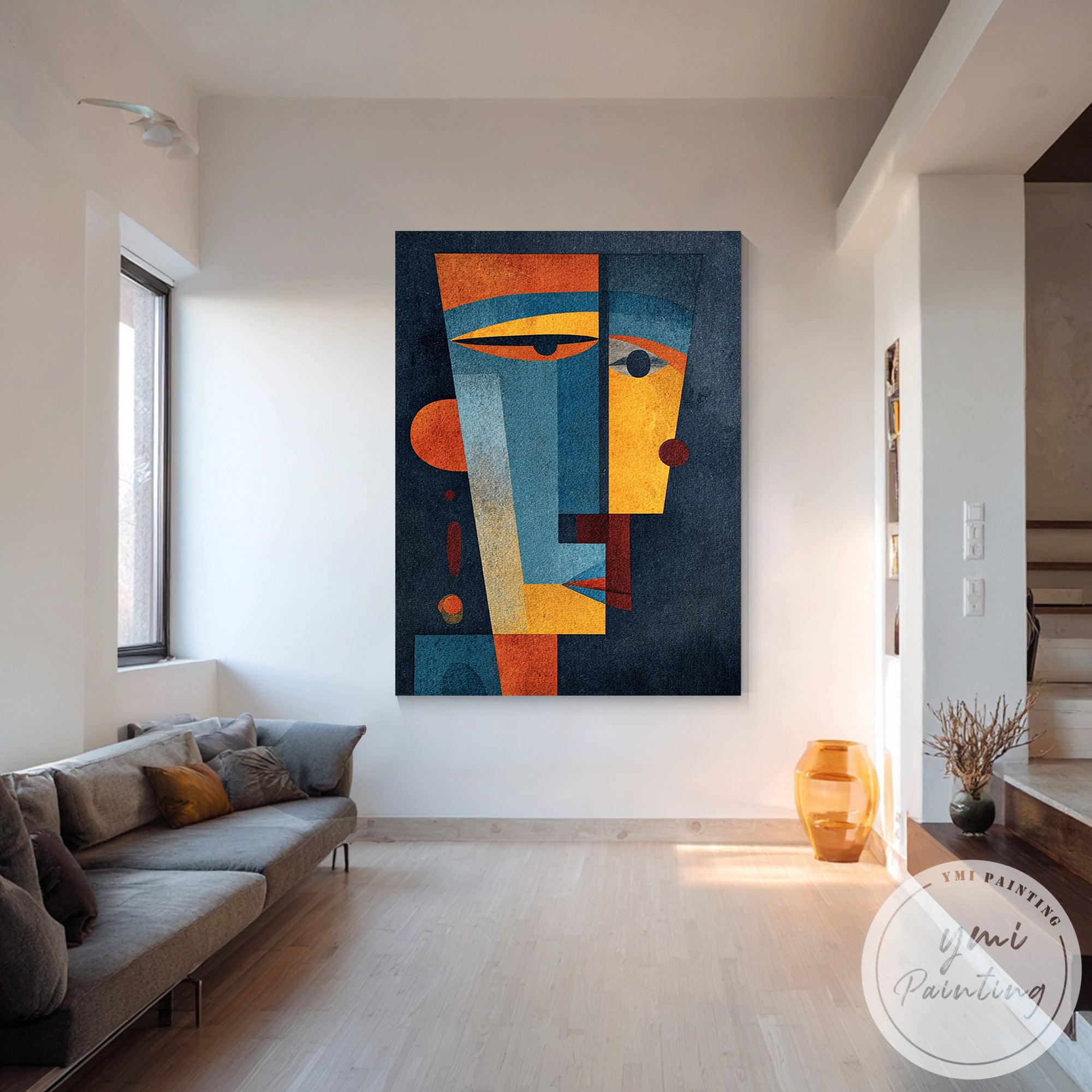 Bauhaus inspired geometric portrait canvas wall art design