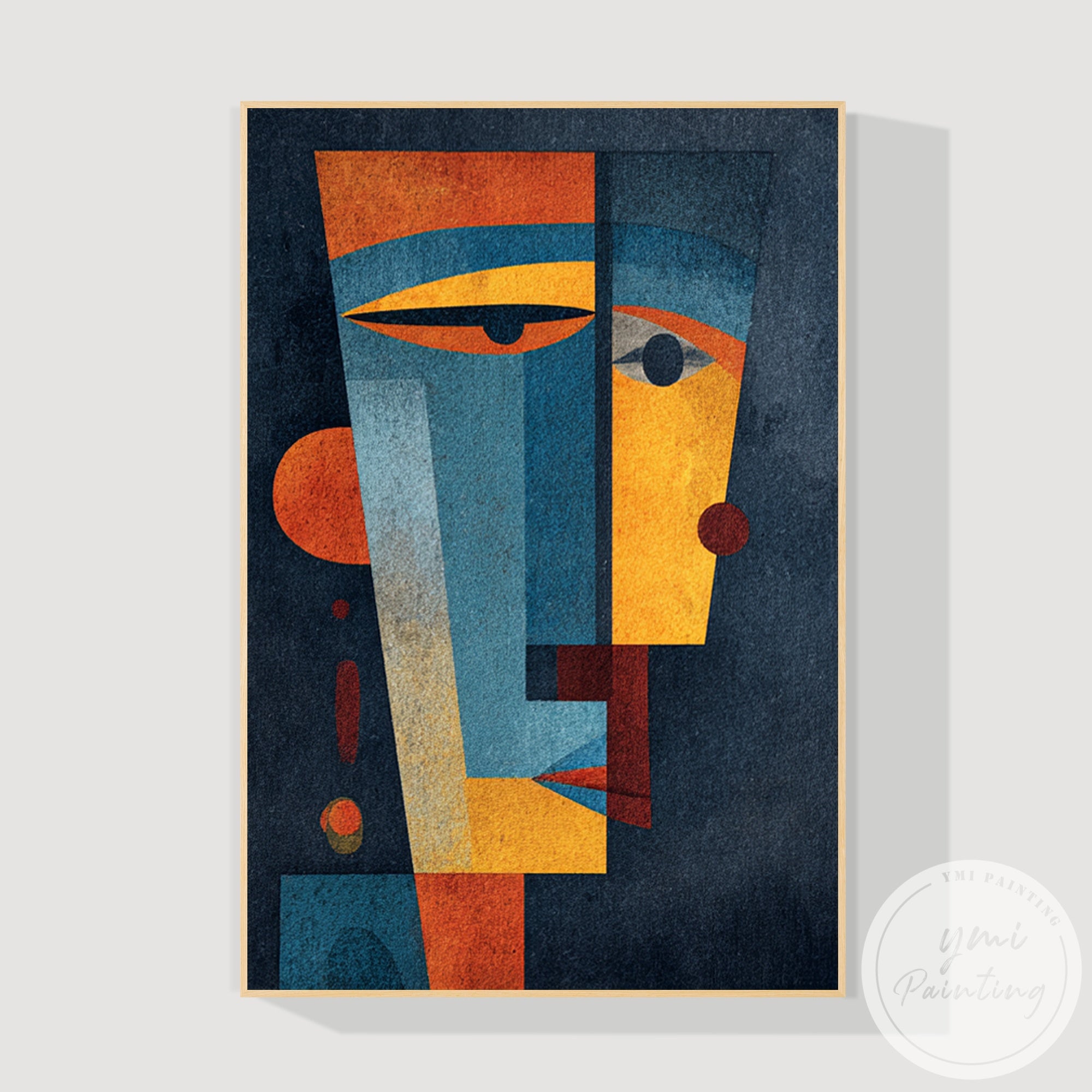 Geometric face canvas painting mid century modern aesthetic