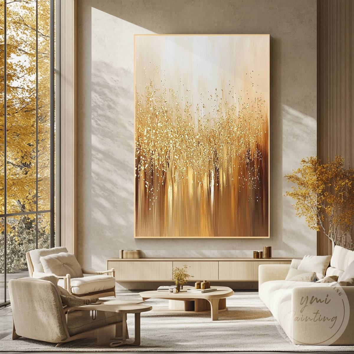 Large gold abstract canvas wall decor