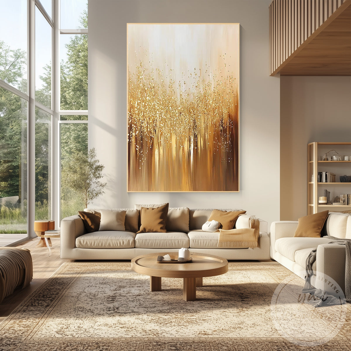 Elegant luxury gold canvas artwork for living room