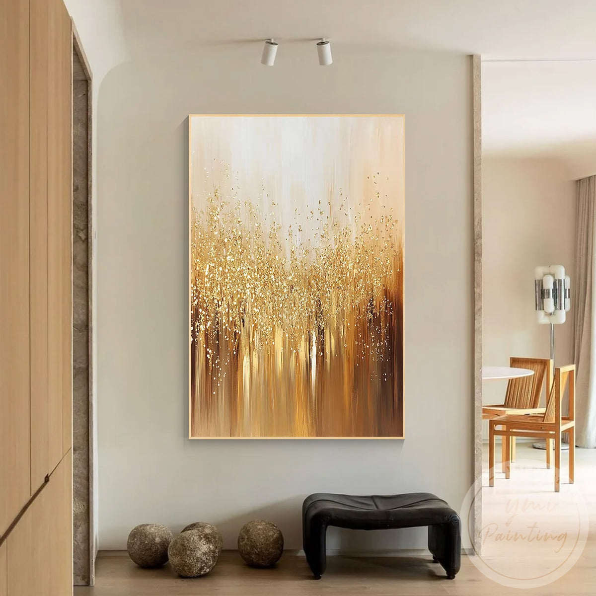 Hand-painted gold abstract artwork for living room
