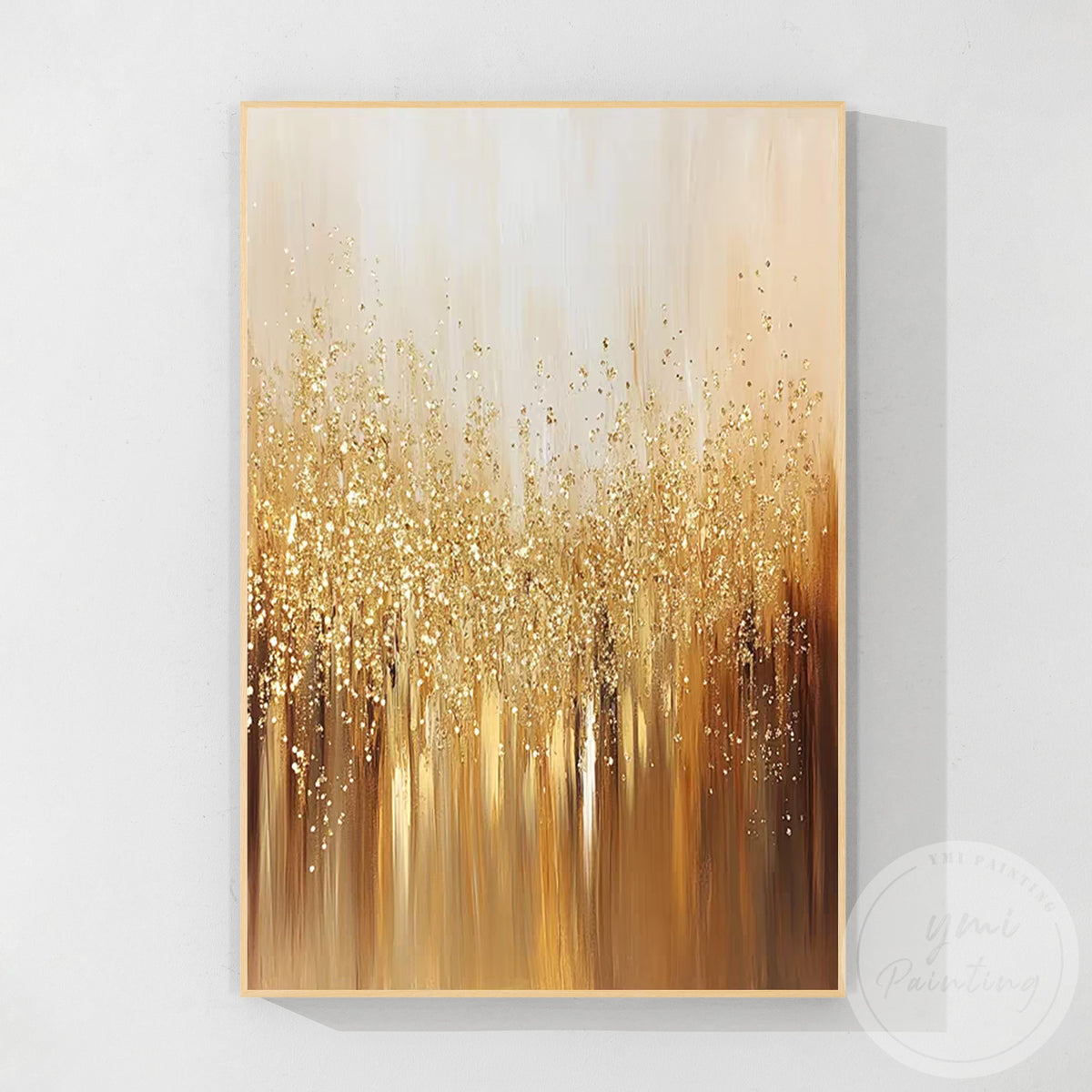 Neutral textured canvas painting with gold accents