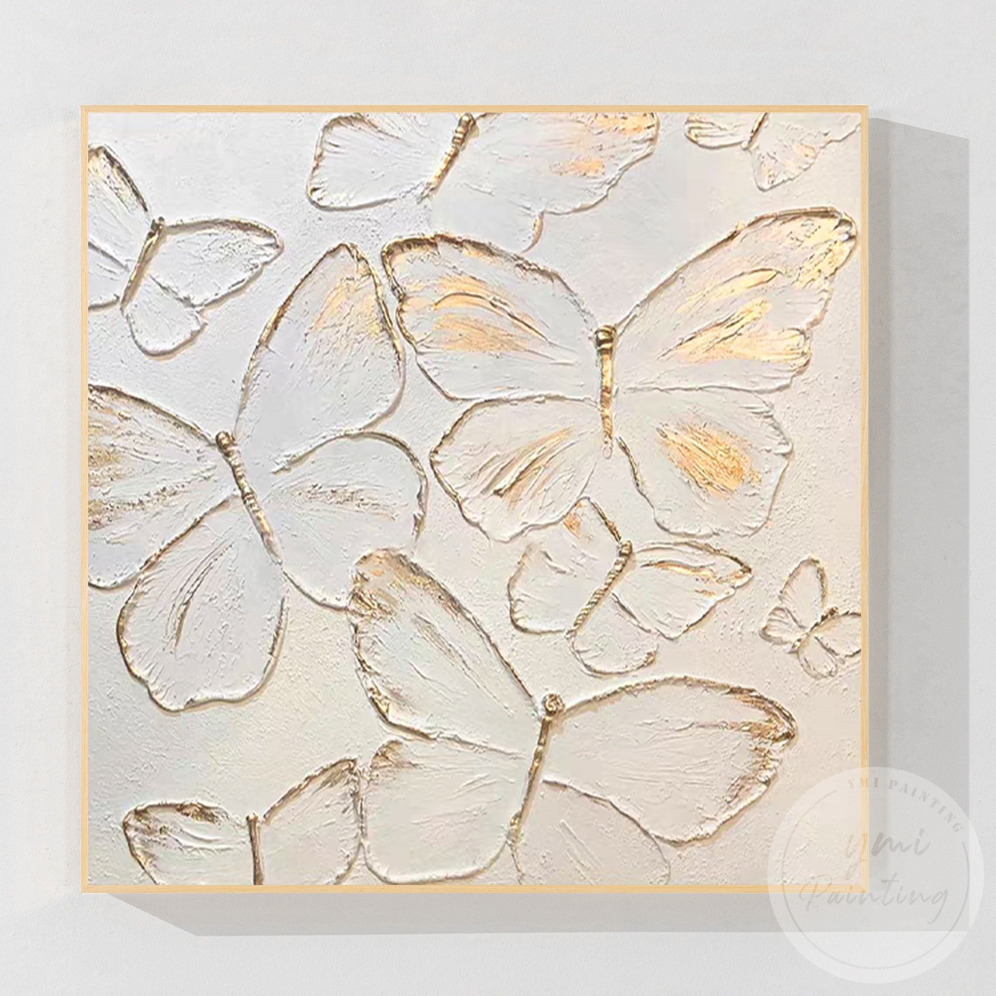 Elegant gold butterfly painting for modern neutral interiors