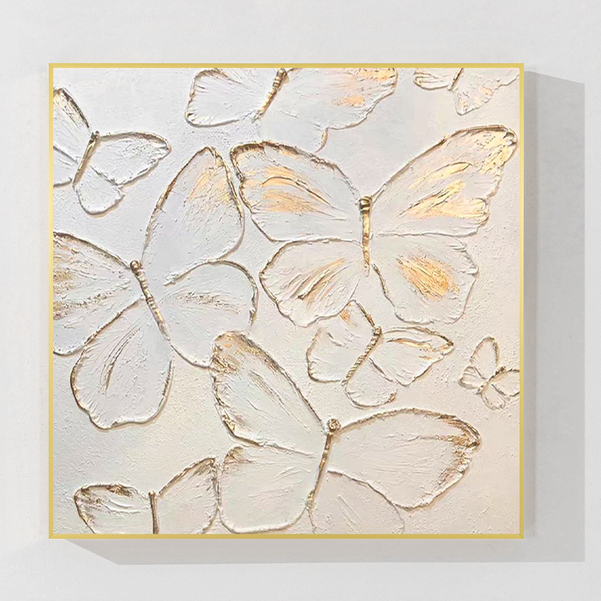 Gold butterfly wall art textured white and gold 3D canvas