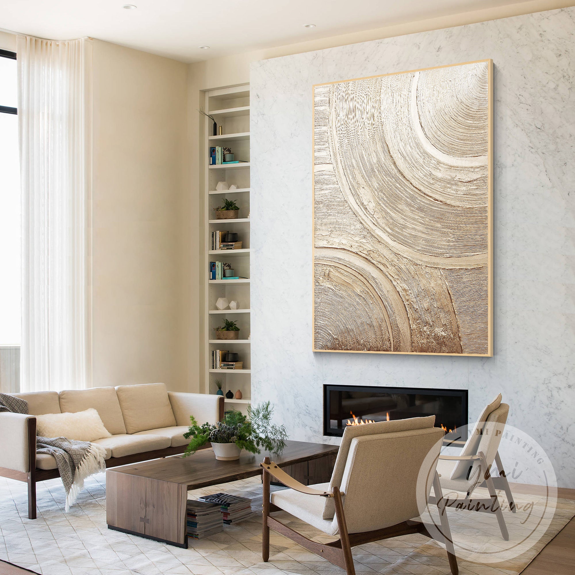 Handmade abstract circular wall art with gold accents