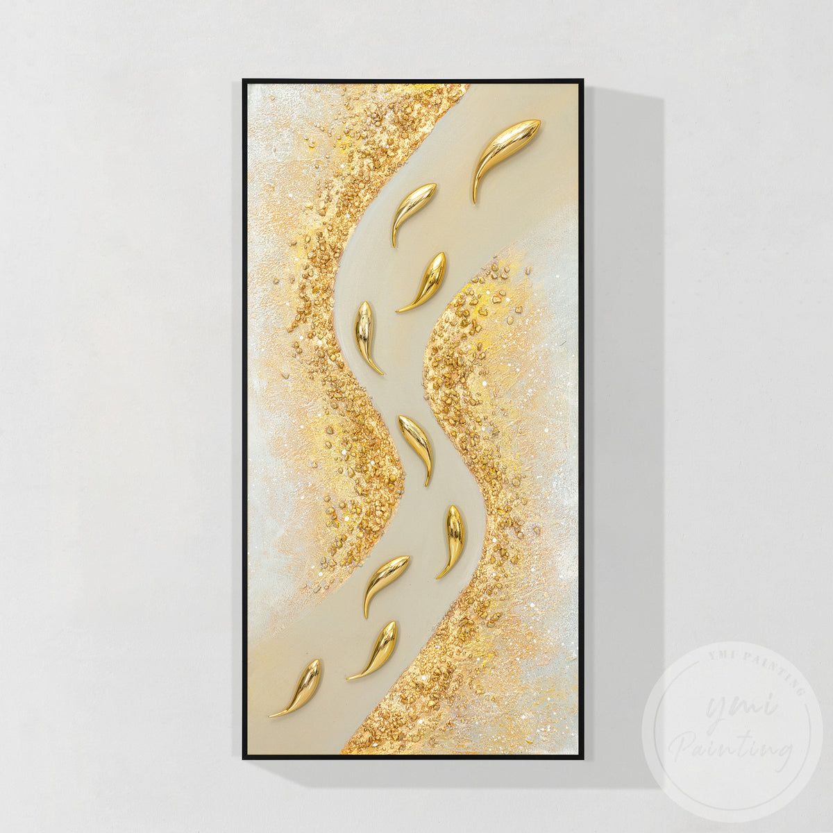 Contemporary 3D gold fish canvas painting modern wall decoration