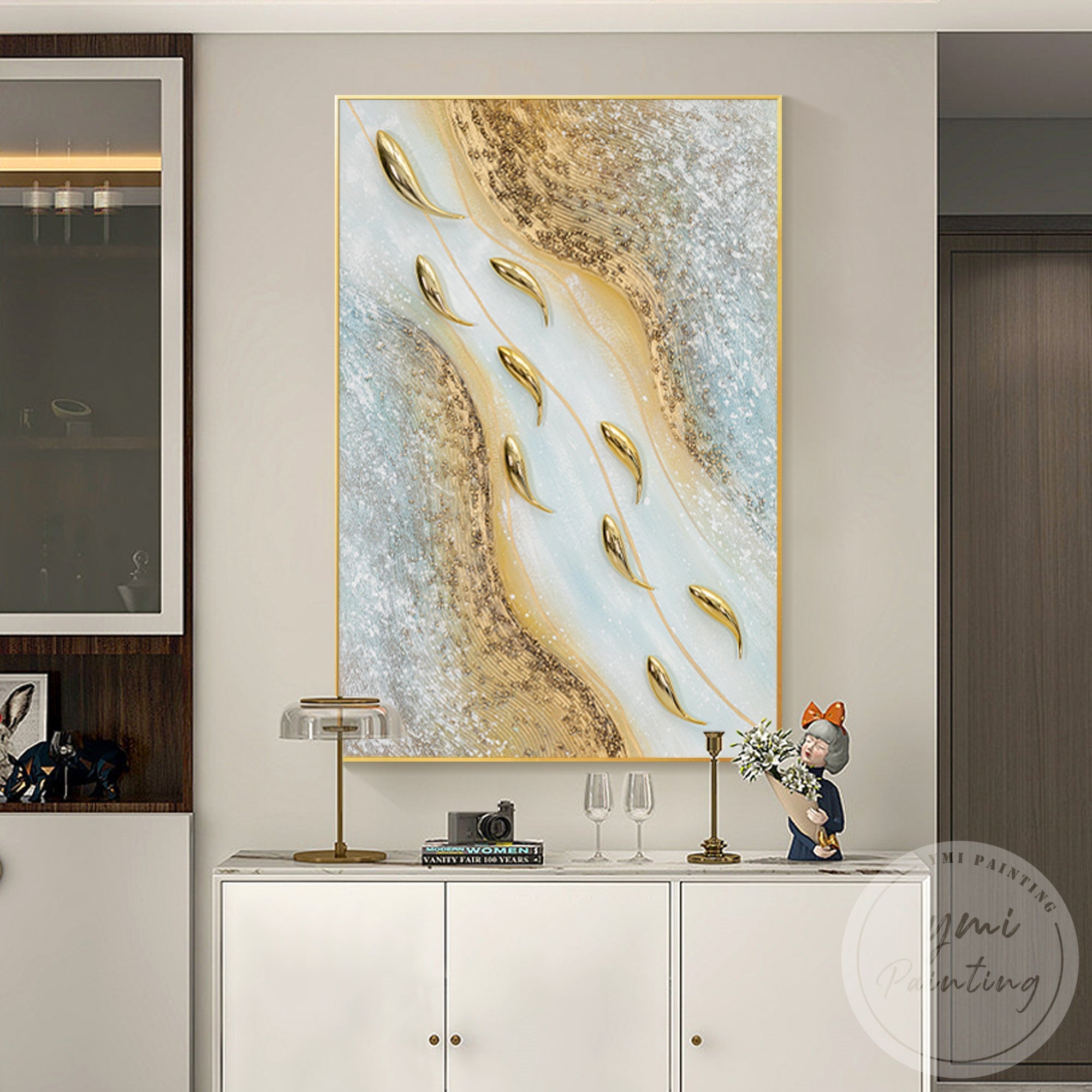 Textured fish canvas painting contemporary coastal wall art
