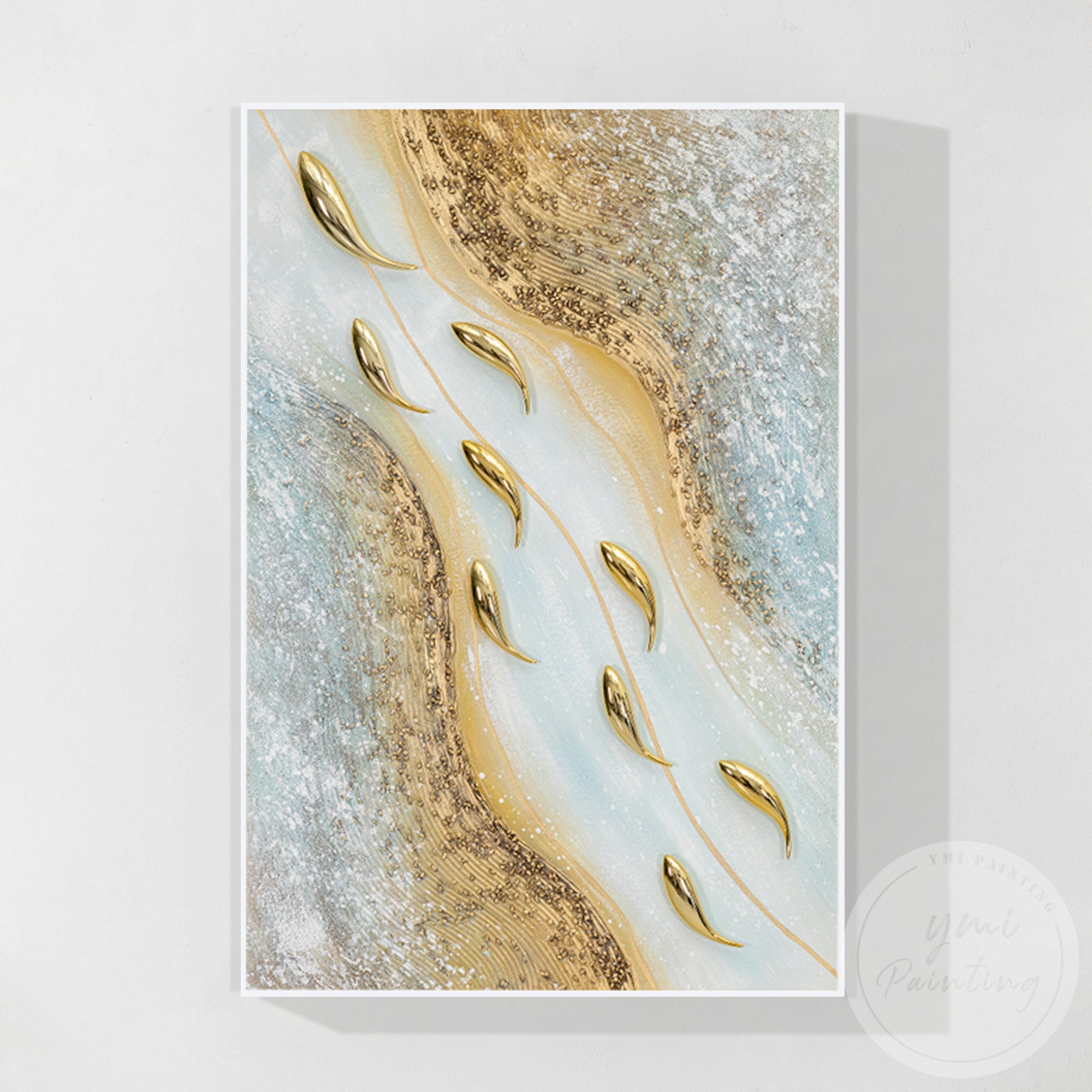 Large abstract ocean fish painting modern home decor