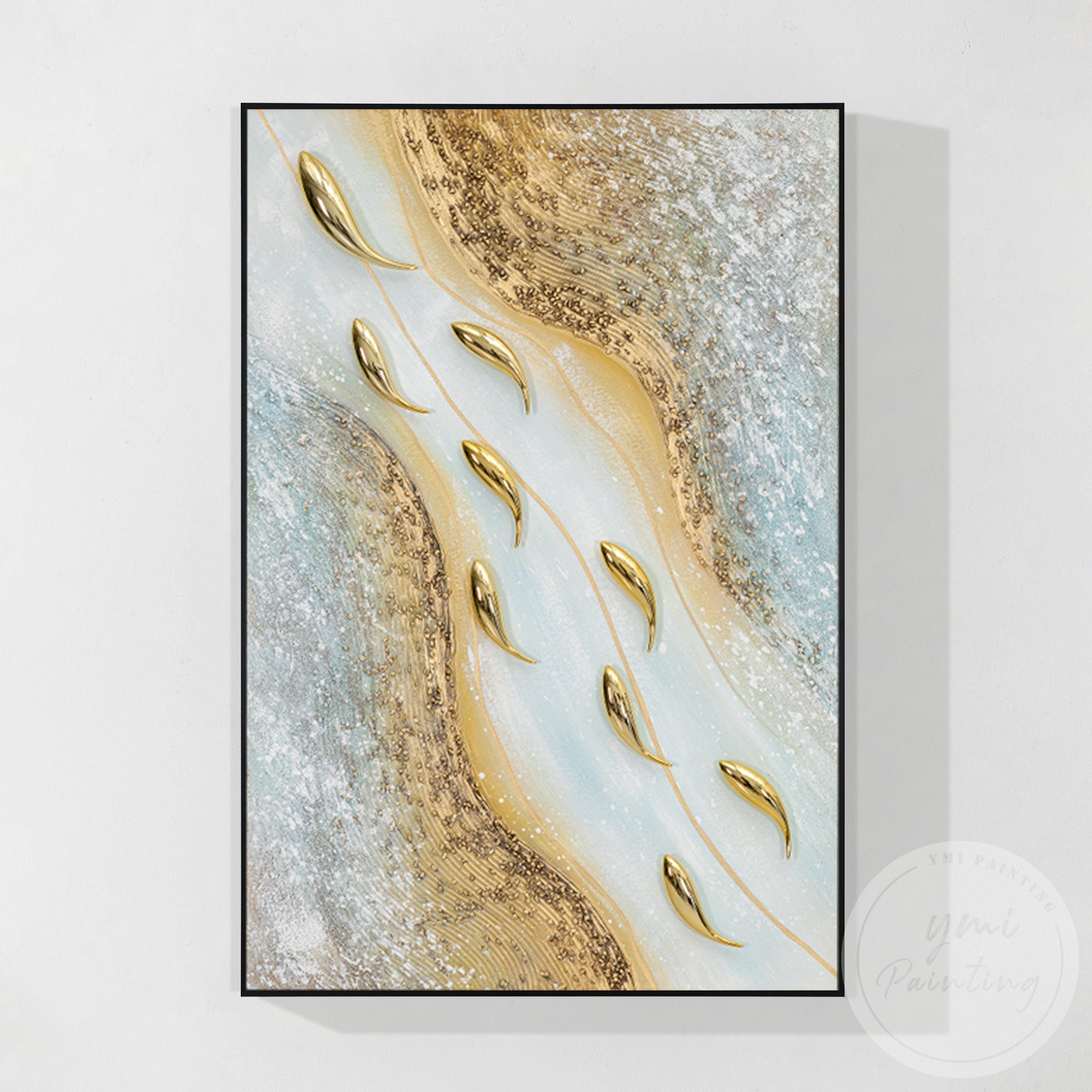 Gold accent fish artwork for bedroom and office interiors
